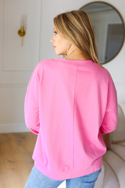 Haptics Pink Love Jewel Beaded Patch Pullover Top
