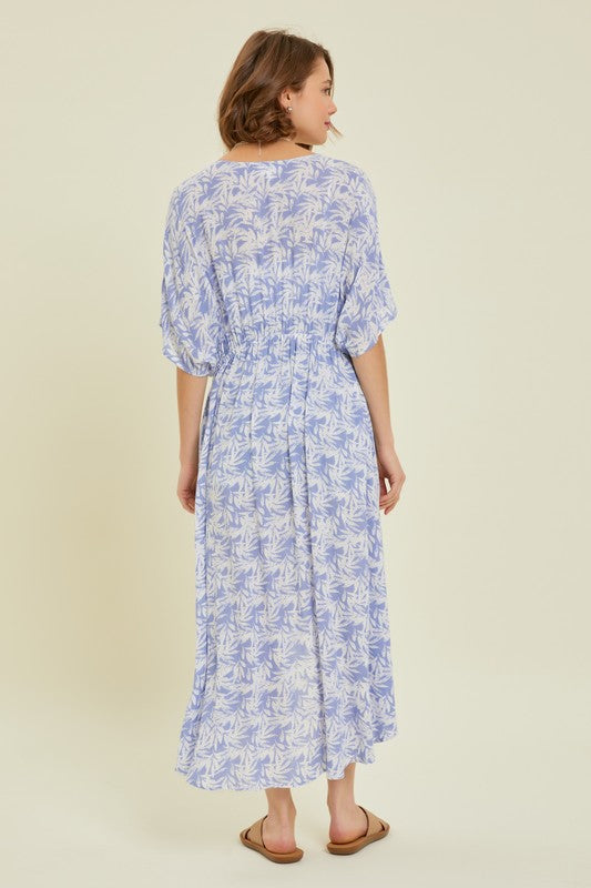 Tropical Print Gauze Kimono with Elastic Waist Tie in Periwinkle Ave Shops