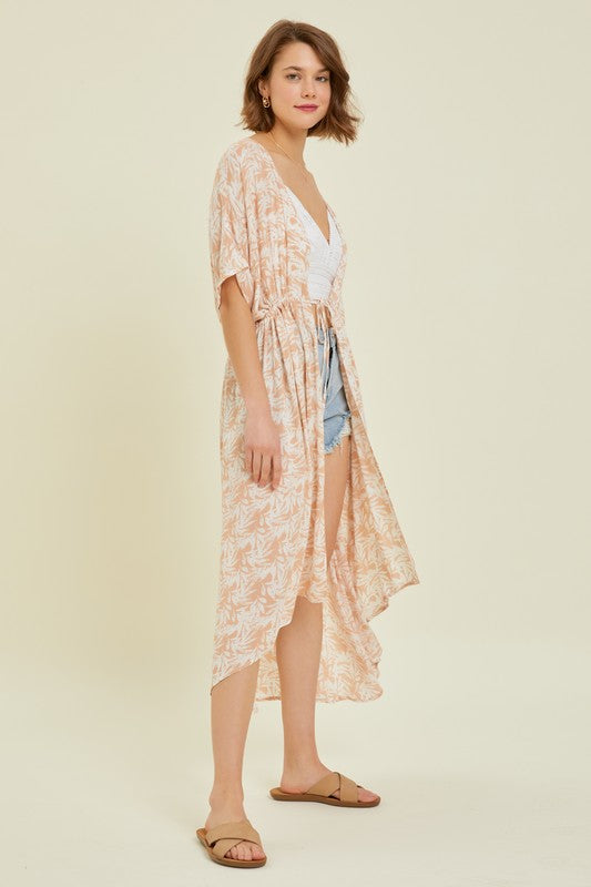 Tropical Print Gauze Kimono with Elastic Waist Tie in MilkTea Ave Shops