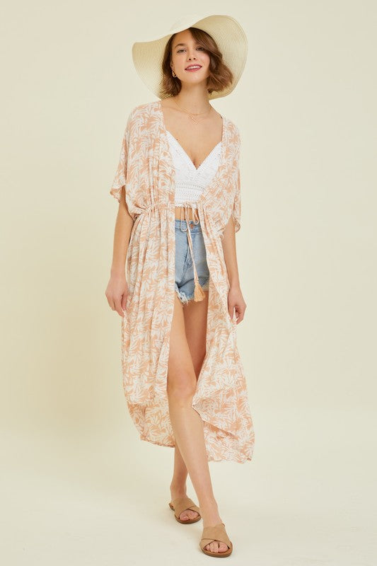 Tropical Print Gauze Kimono with Elastic Waist Tie in MilkTea Ave Shops