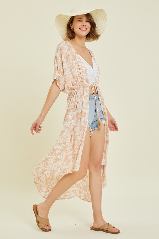 Tropical Print Gauze Kimono with Elastic Waist Tie in MilkTea Ave Shops