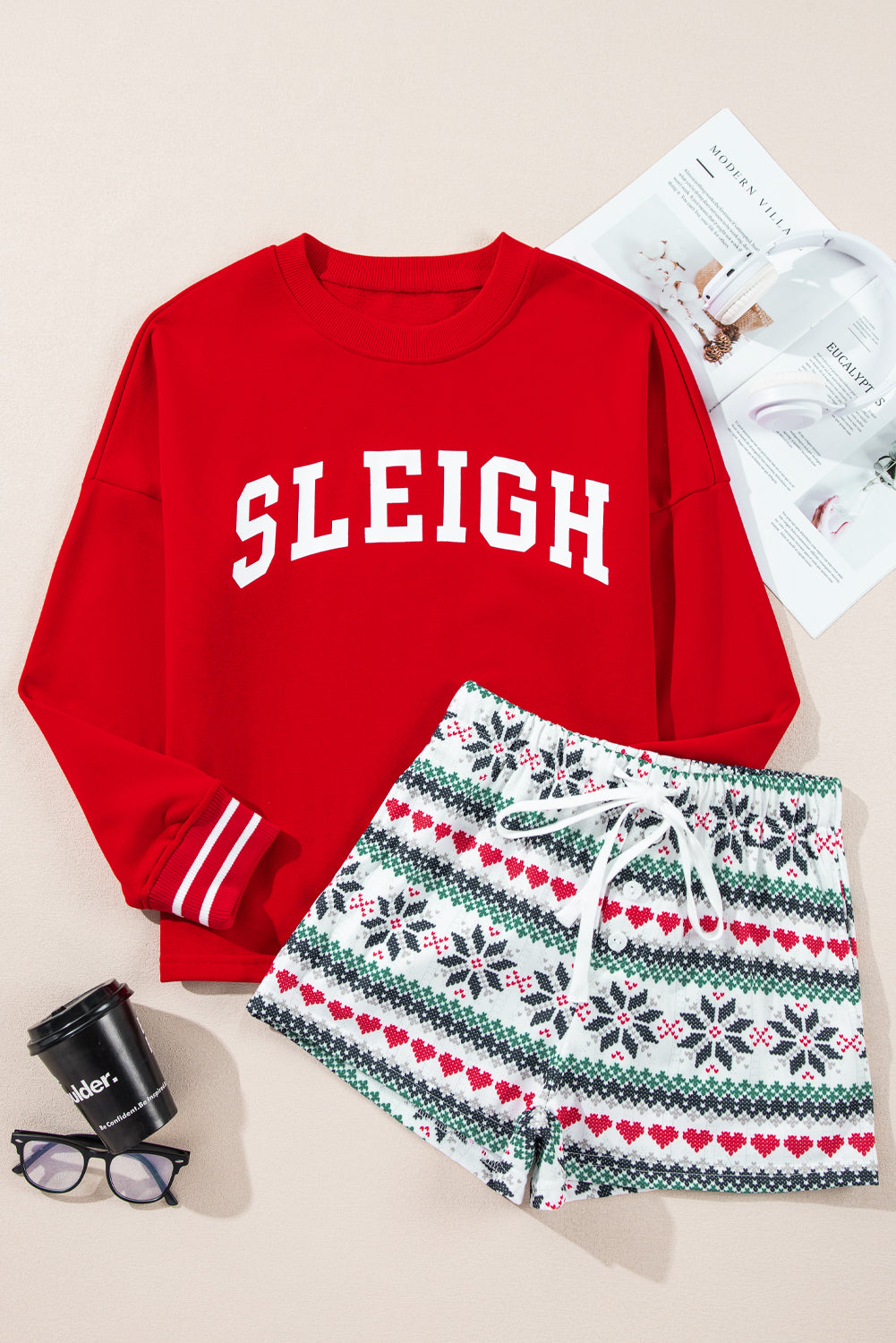 Letter Graphic Round Neck Top and Printed Shorts Lounge Set Trendsi