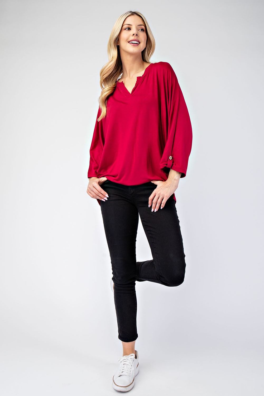 Celeste Full Size Notched Three-Quarter Sleeve Blouse Trendsi