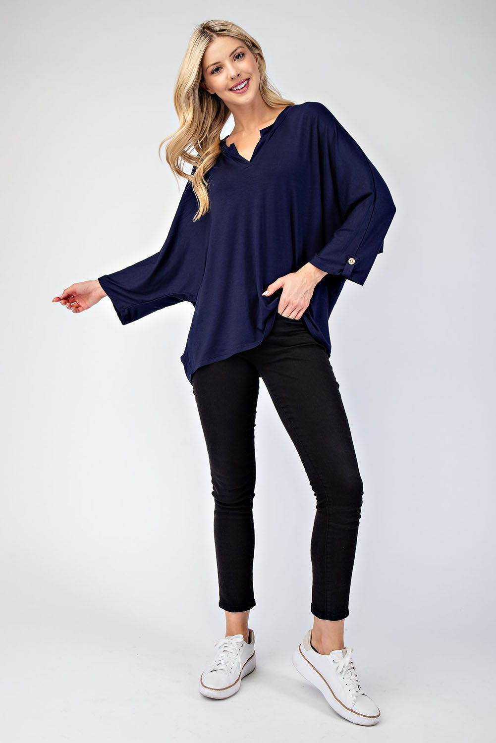 Celeste Full Size Notched Three-Quarter Sleeve Blouse Trendsi