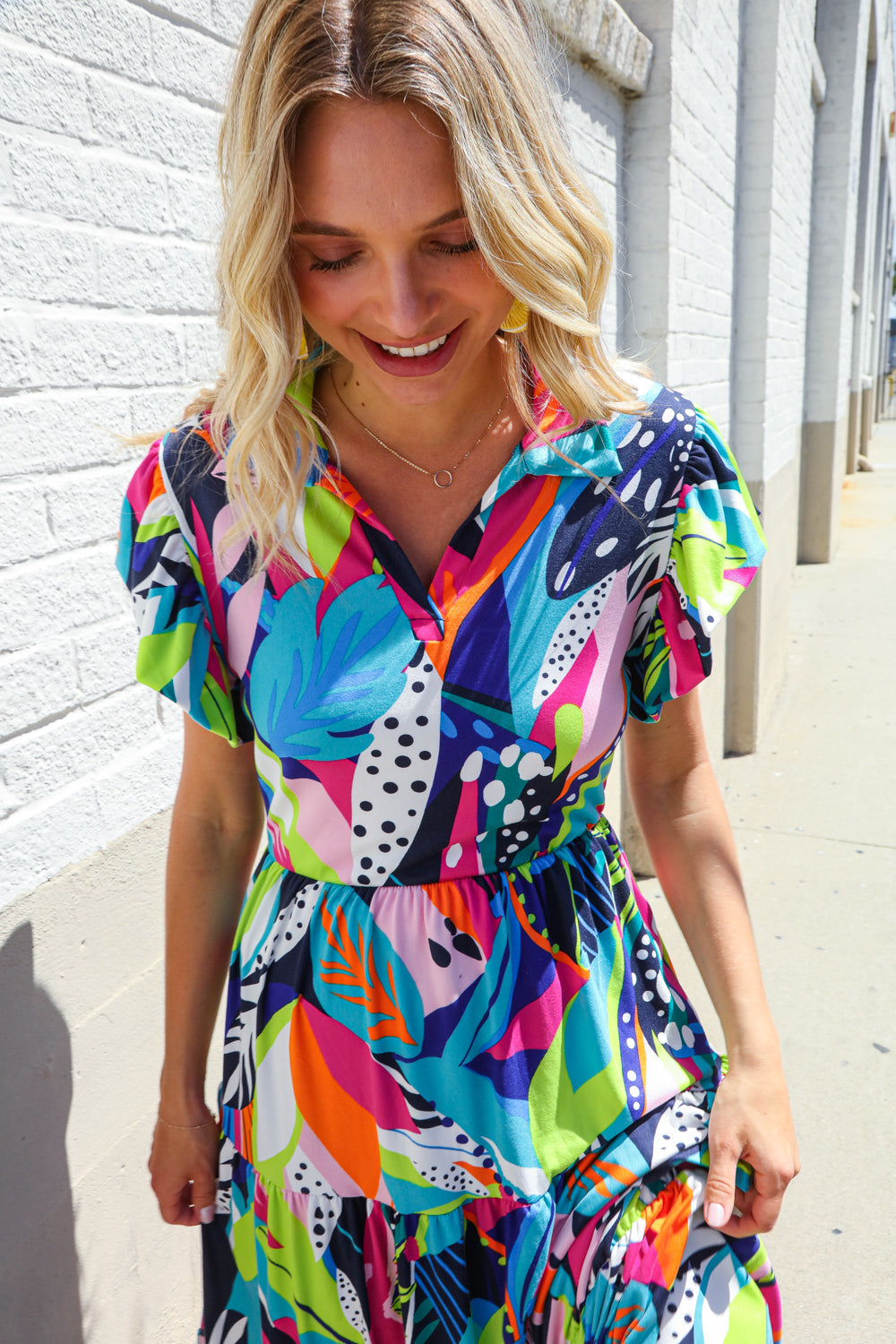 PLUS Feel Your Best Tropical Floral Collar V Neck Midi Dress Haptics