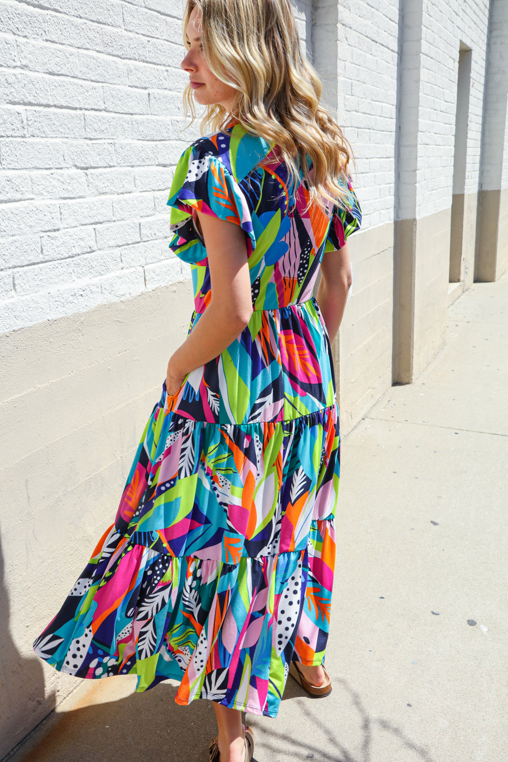 PLUS Feel Your Best Tropical Floral Collar V Neck Midi Dress Haptics