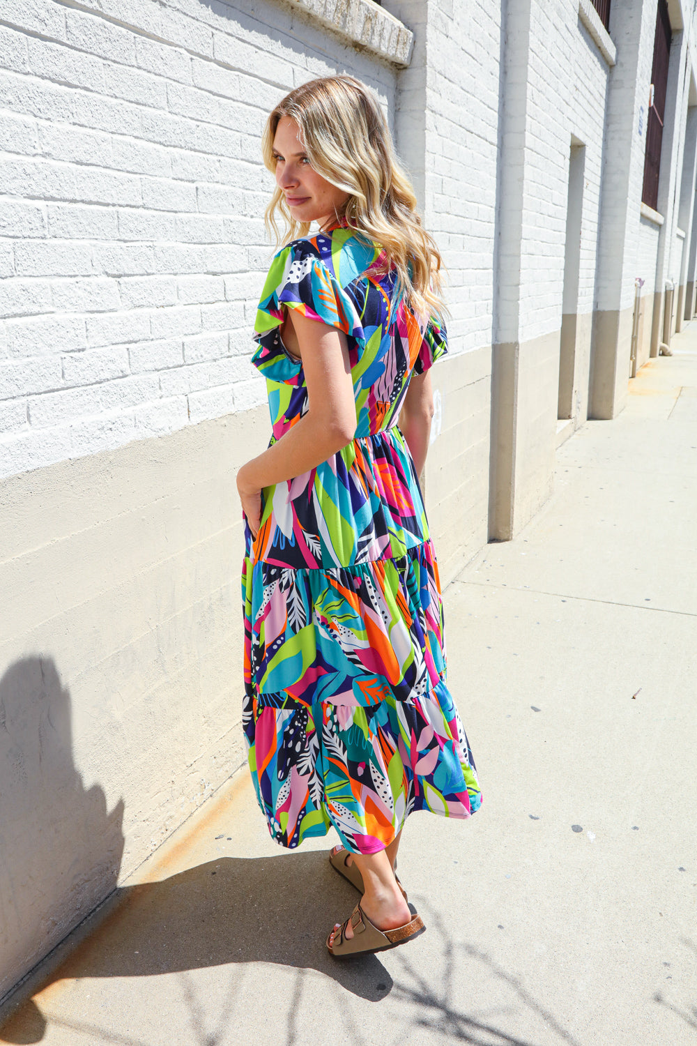 PLUS Feel Your Best Tropical Floral Collar V Neck Midi Dress Haptics