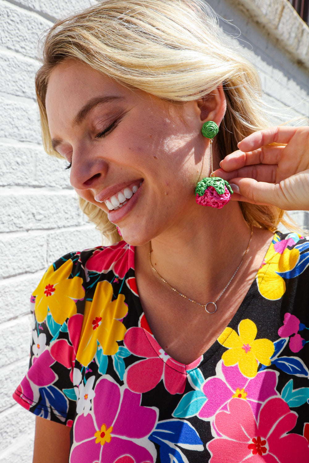 Fuchsia Strawberry Woven Rattan Gold Dangle Earrings Marie Claire
