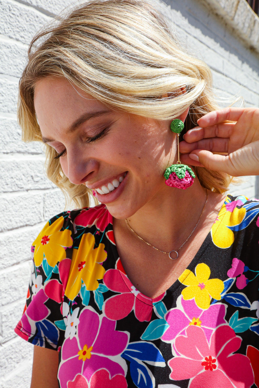 Fuchsia Strawberry Woven Rattan Gold Dangle Earrings Marie Claire
