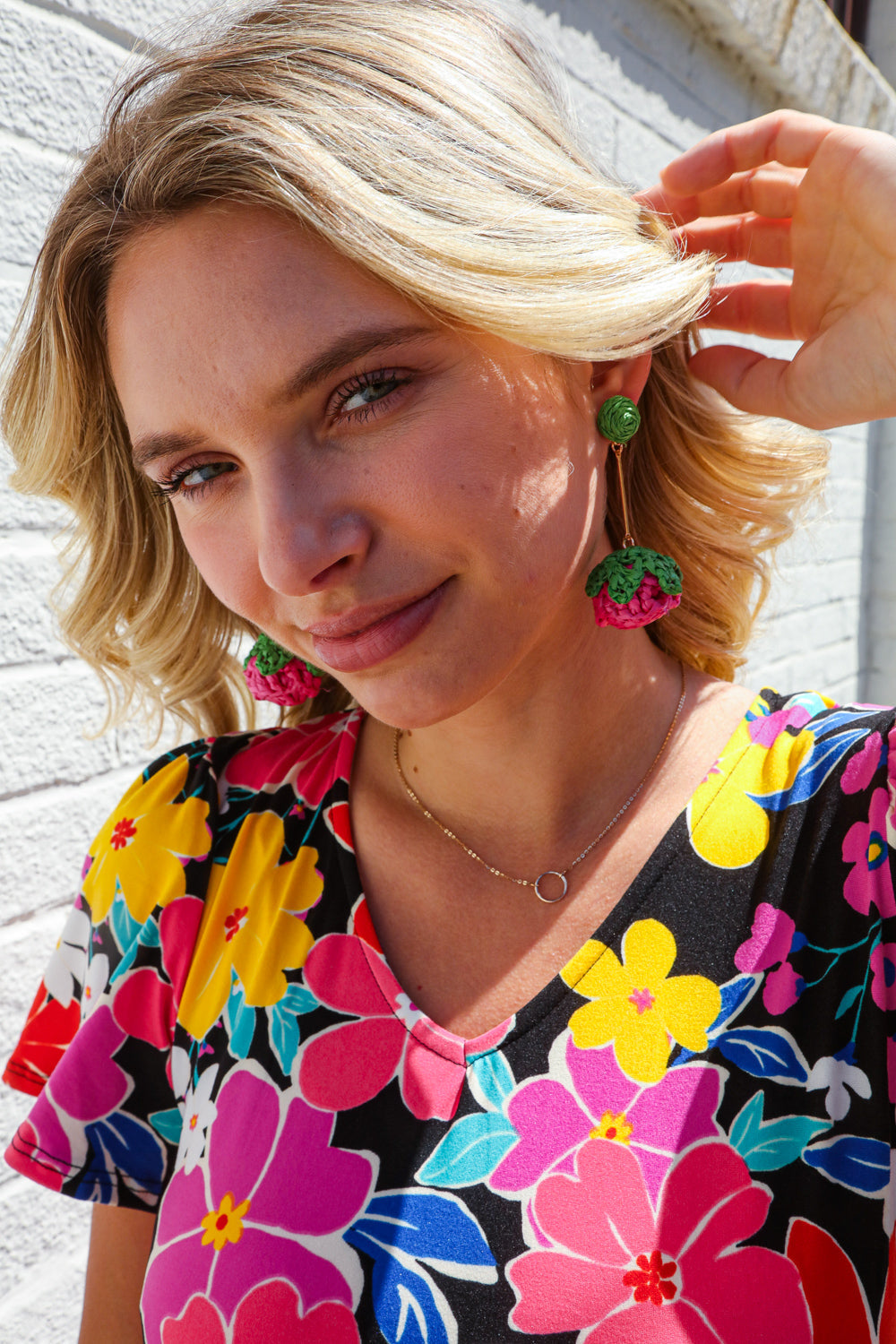 Fuchsia Strawberry Woven Rattan Gold Dangle Earrings Marie Claire