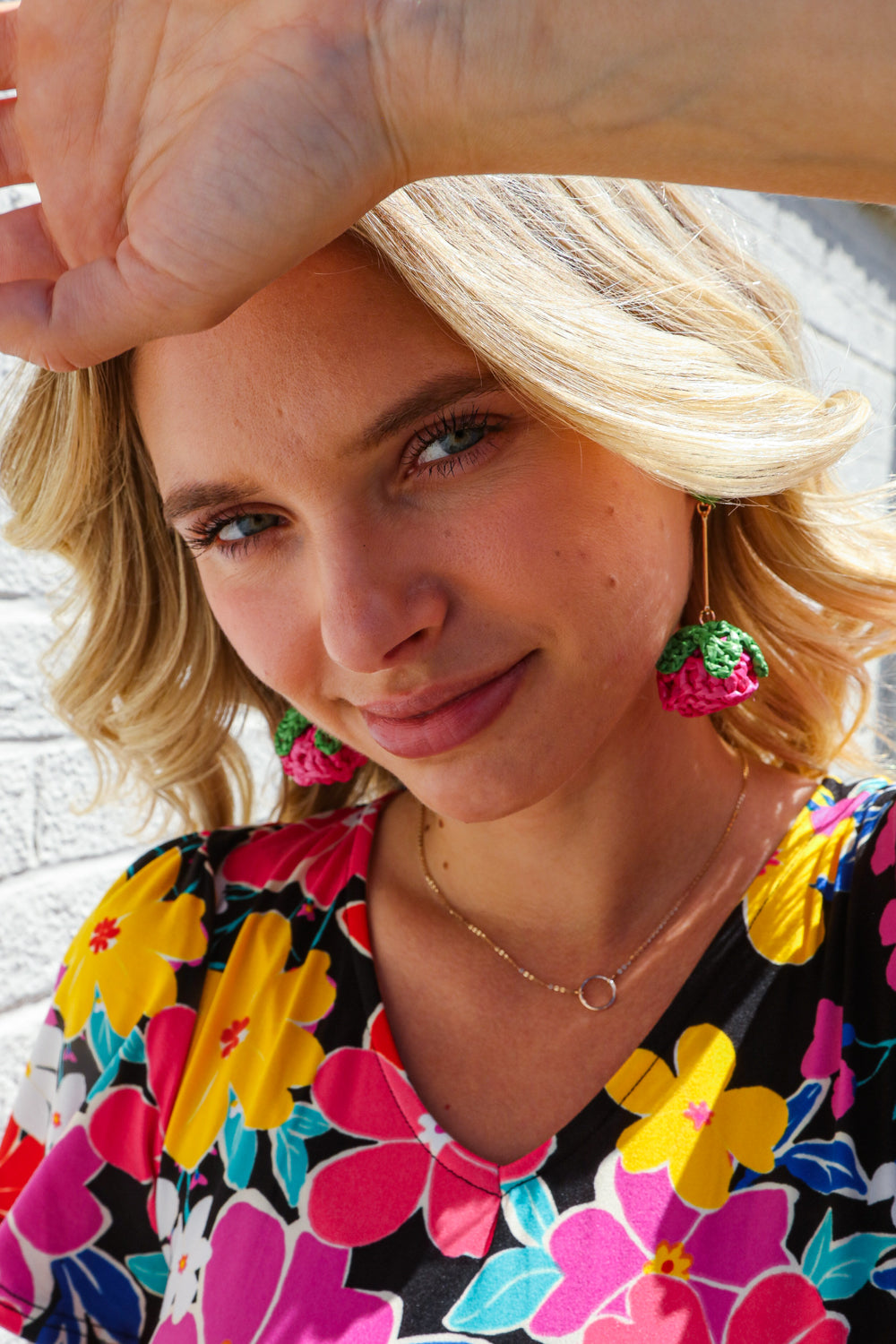 Fuchsia Strawberry Woven Rattan Gold Dangle Earrings Marie Claire