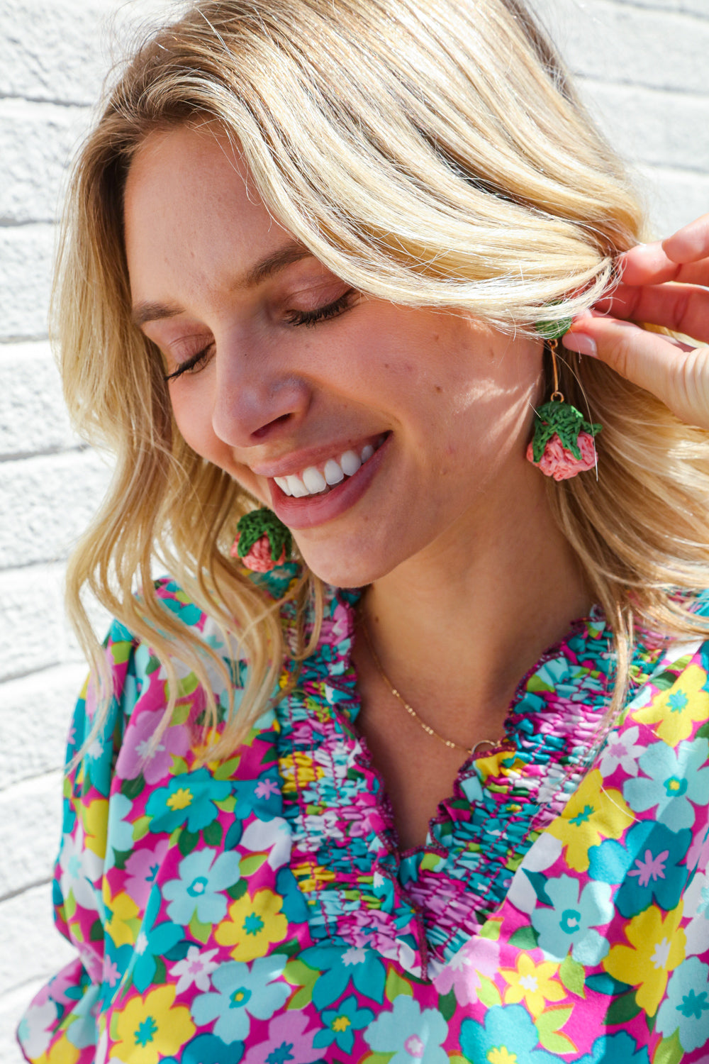 Rose Strawberry Woven Rattan Gold Dangle Earrings Marie Claire