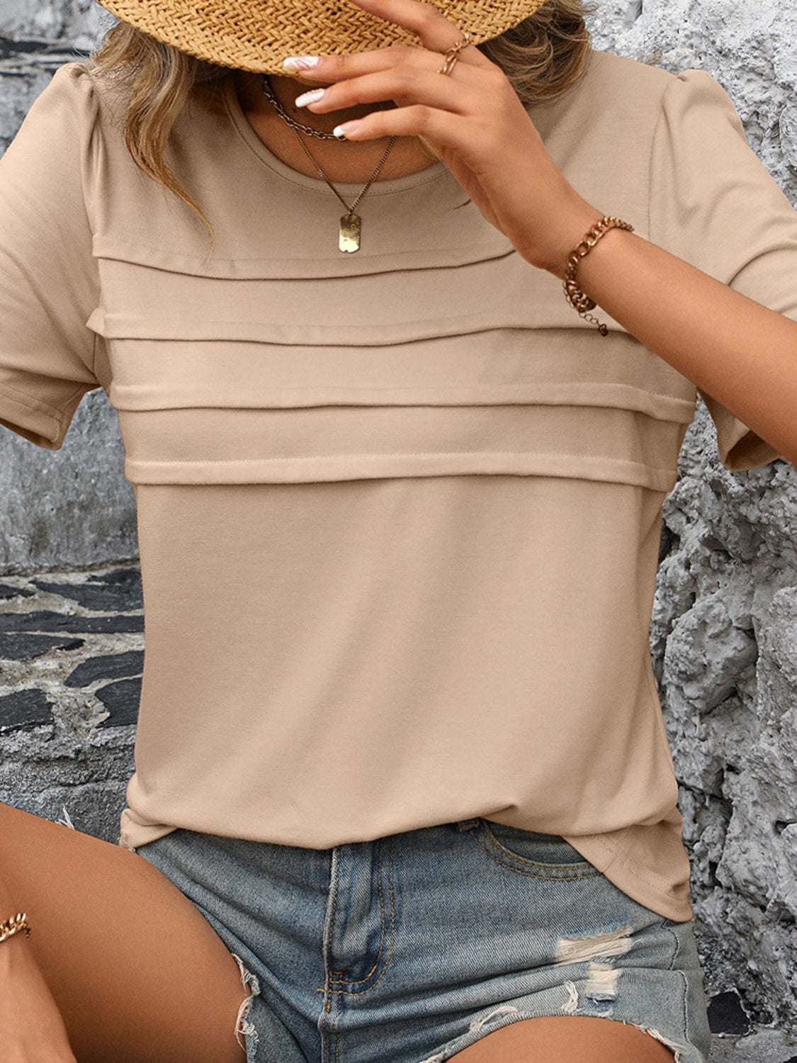 Ivy Lane Round Neck Short Sleeve Top Trendsi