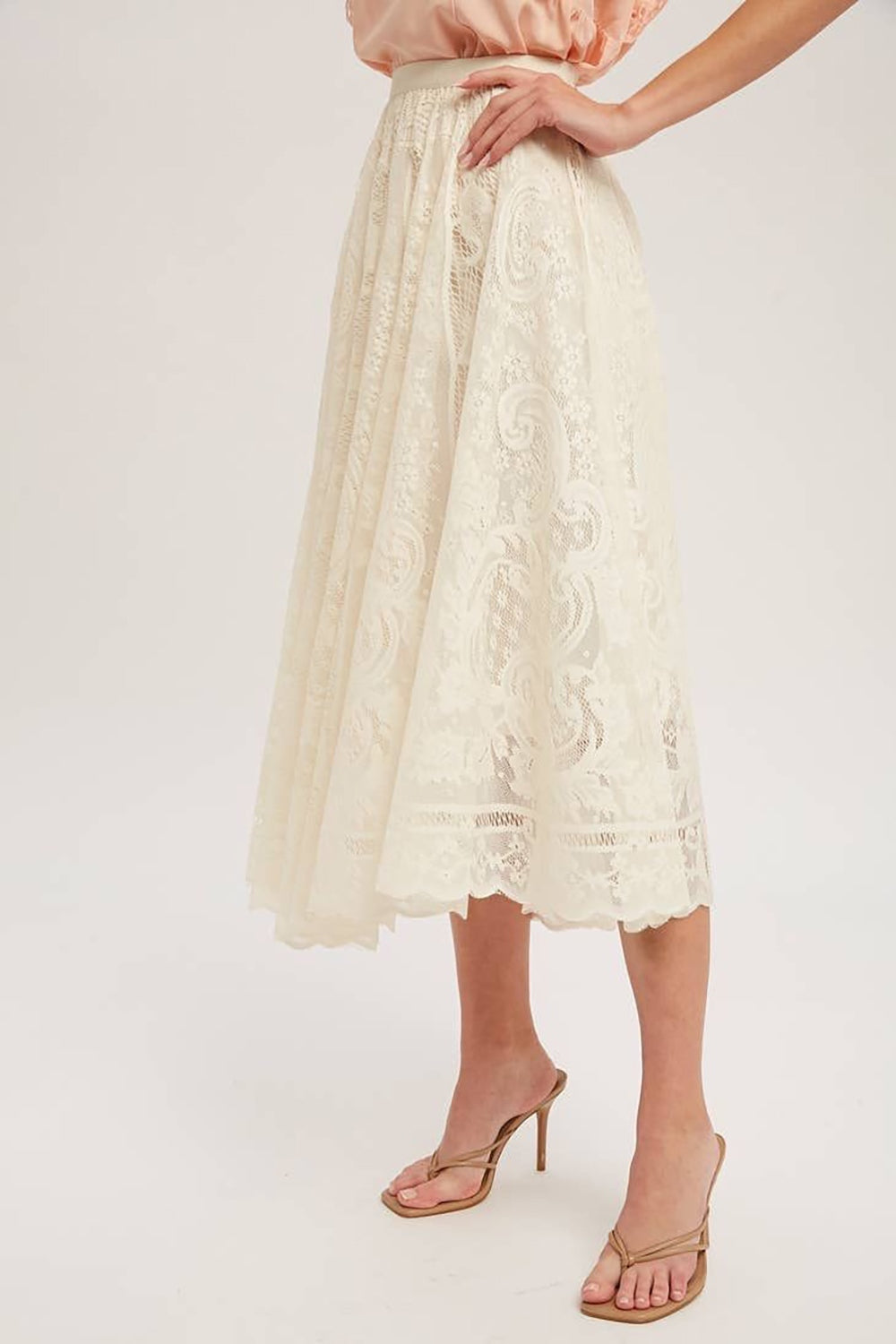 Lace High Waist Midi Skirt Trendsi