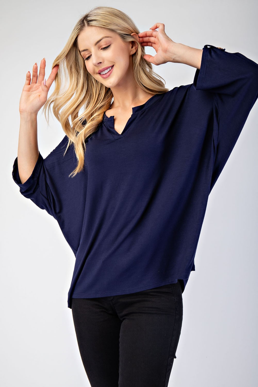 Celeste Full Size Notched Three-Quarter Sleeve Blouse Trendsi