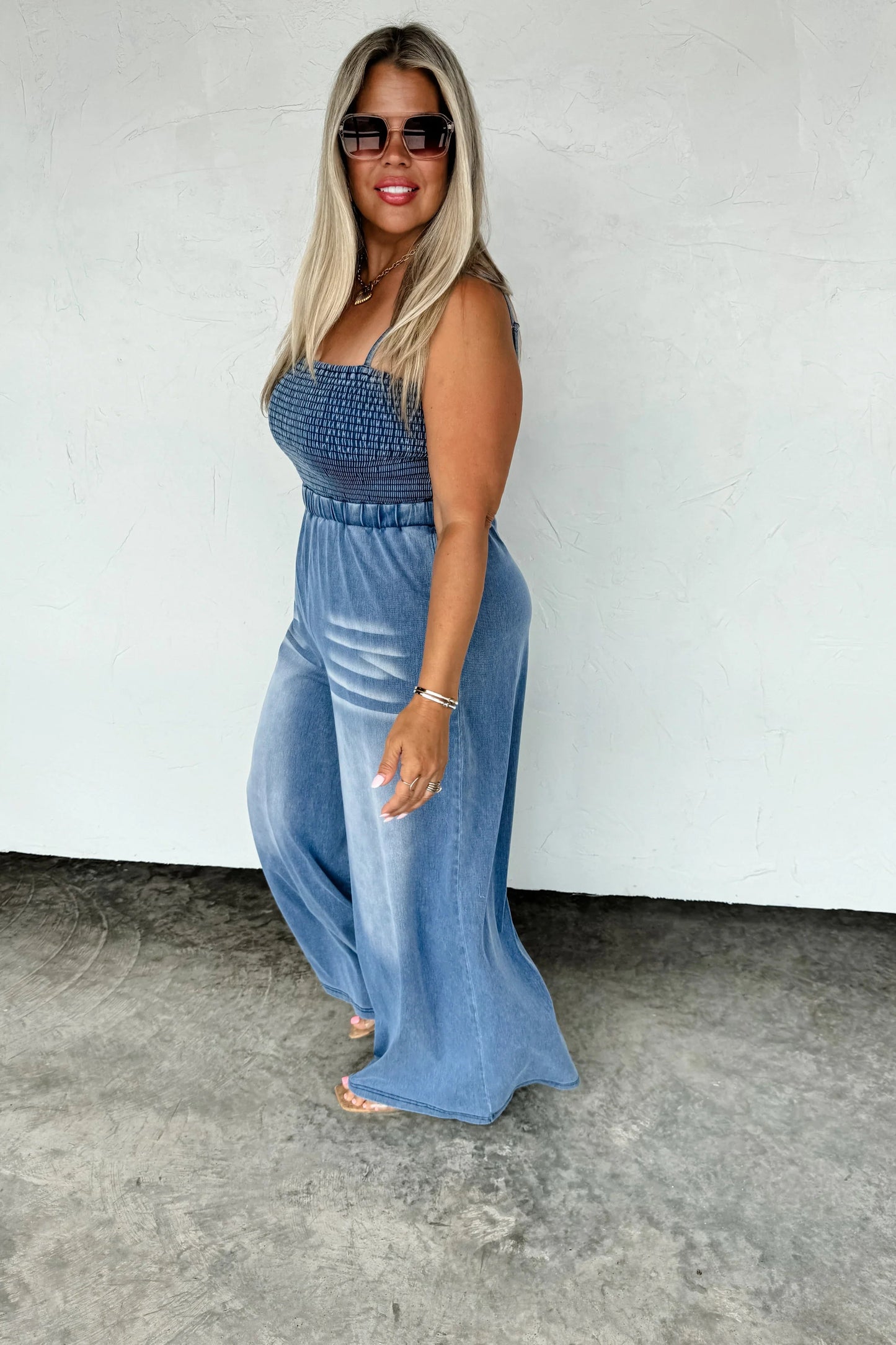 PREORDER: Denim Crush Smocked Romper Ave Shops