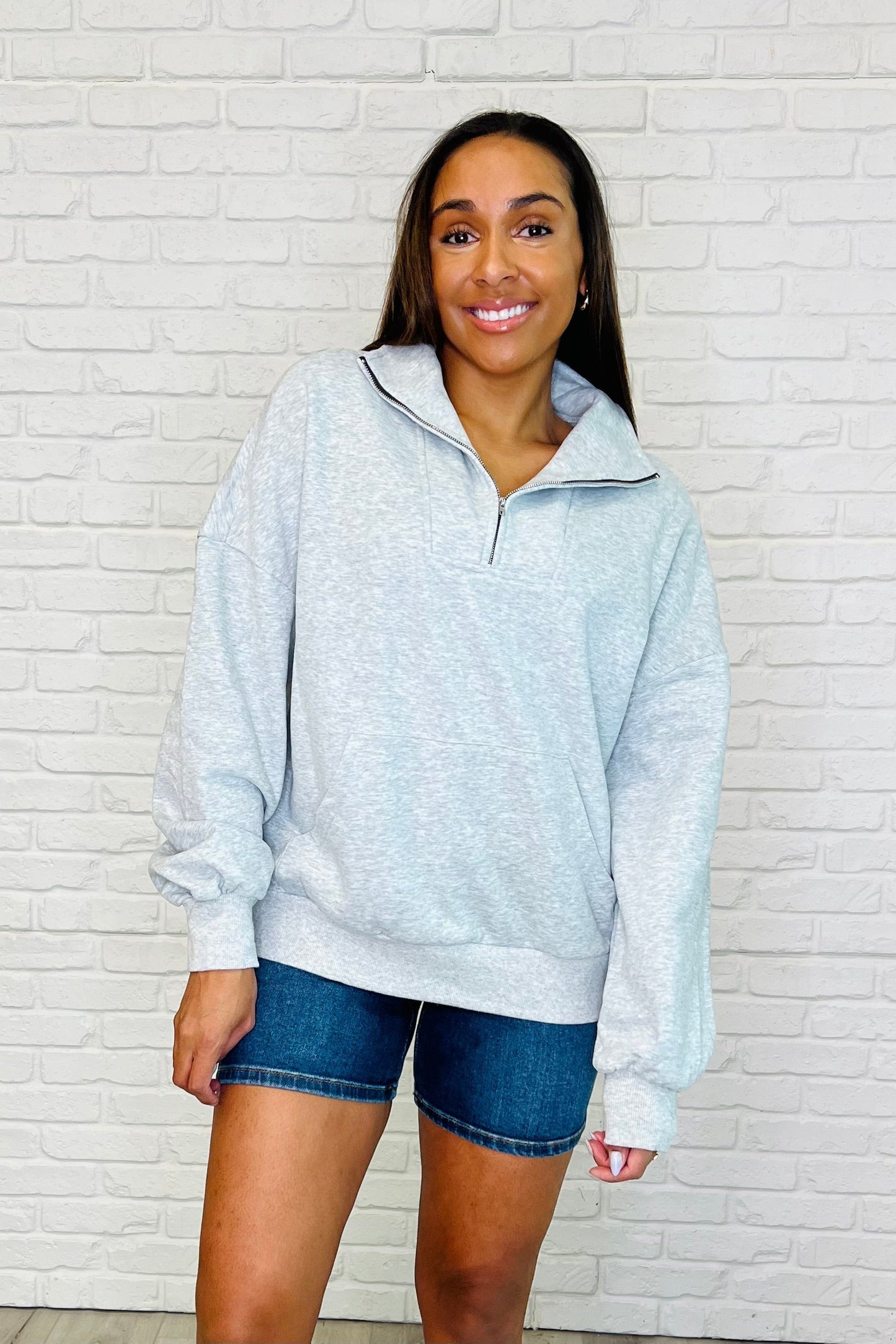 Bonbon Delight Half Zip Pullover in Grey Ave Shops