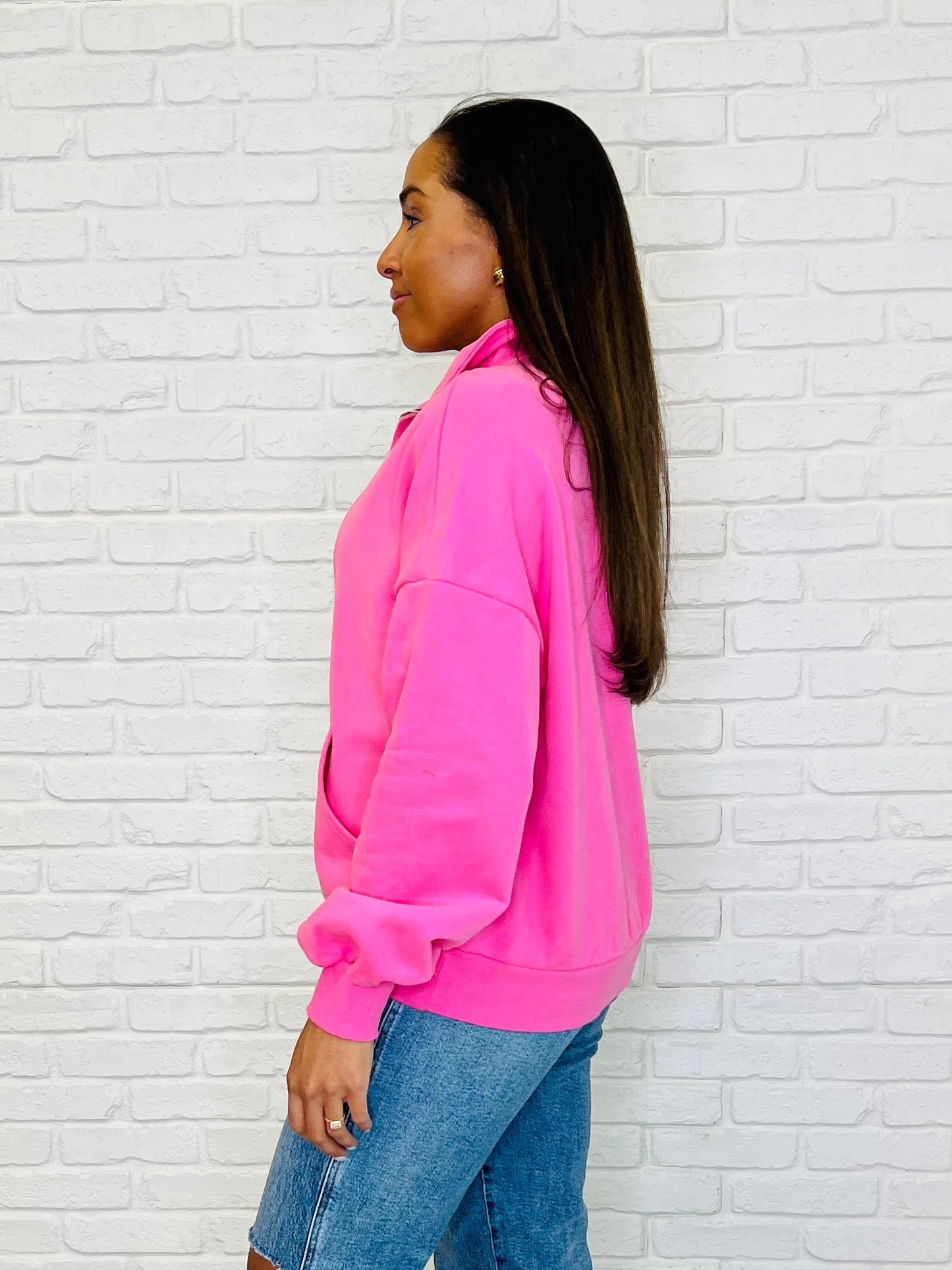 Bonbon Delight Half Zip Pullover in Pink Ave Shops