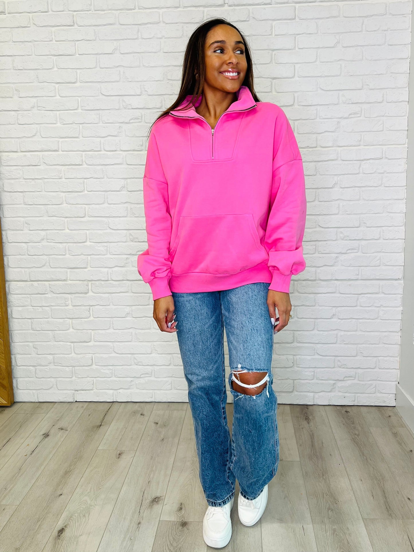 Bonbon Delight Half Zip Pullover in Pink Ave Shops