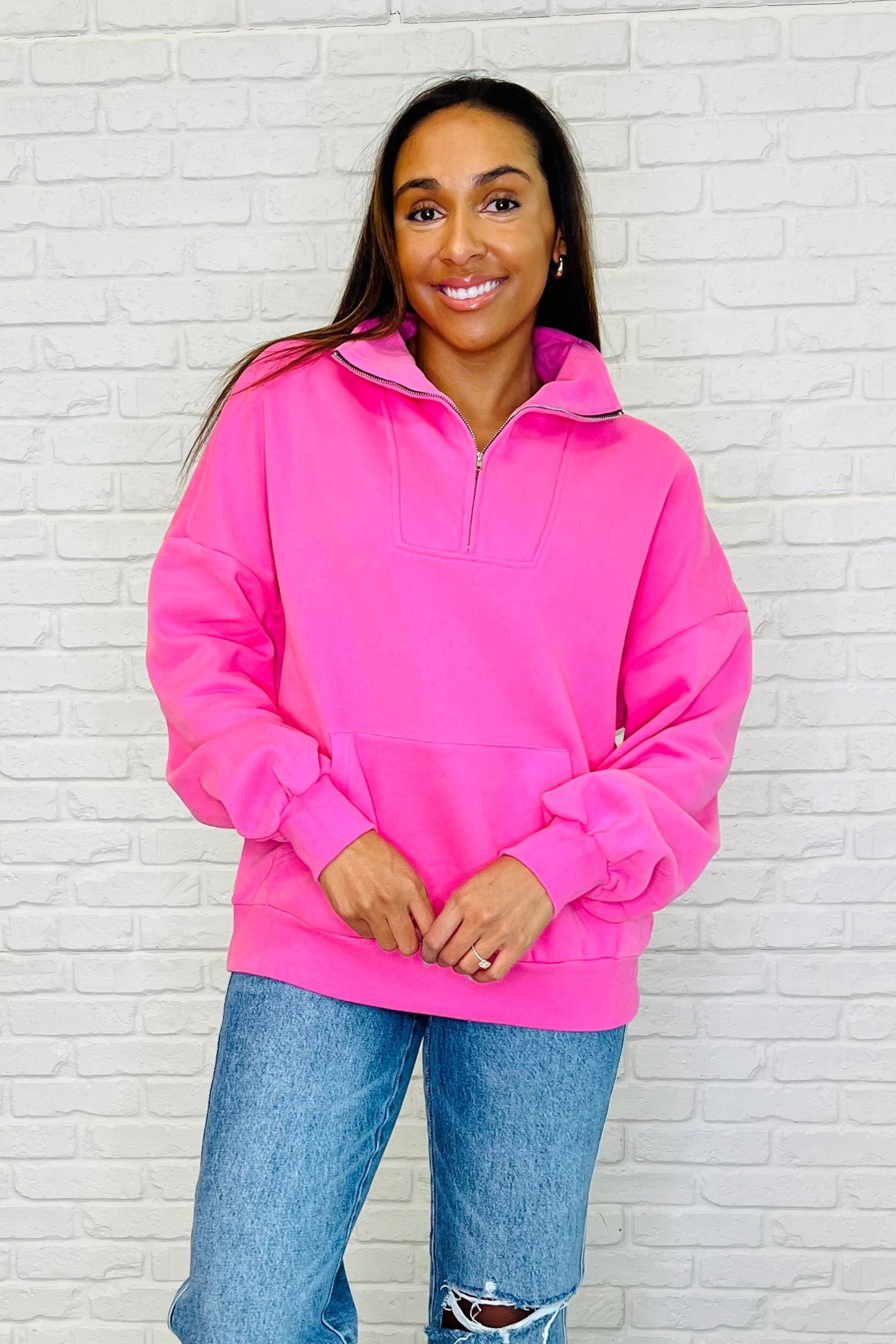 Bonbon Delight Half Zip Pullover in Pink Ave Shops