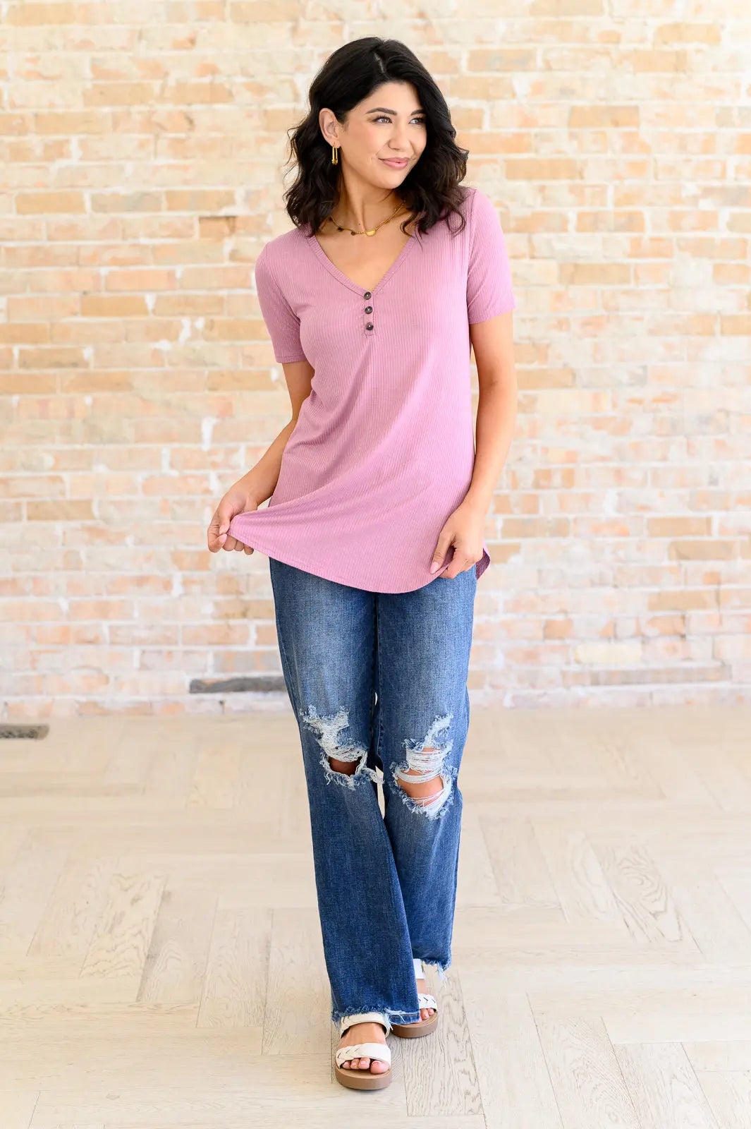 Born and Raised V-Neck Ribbed Top Ave Shops