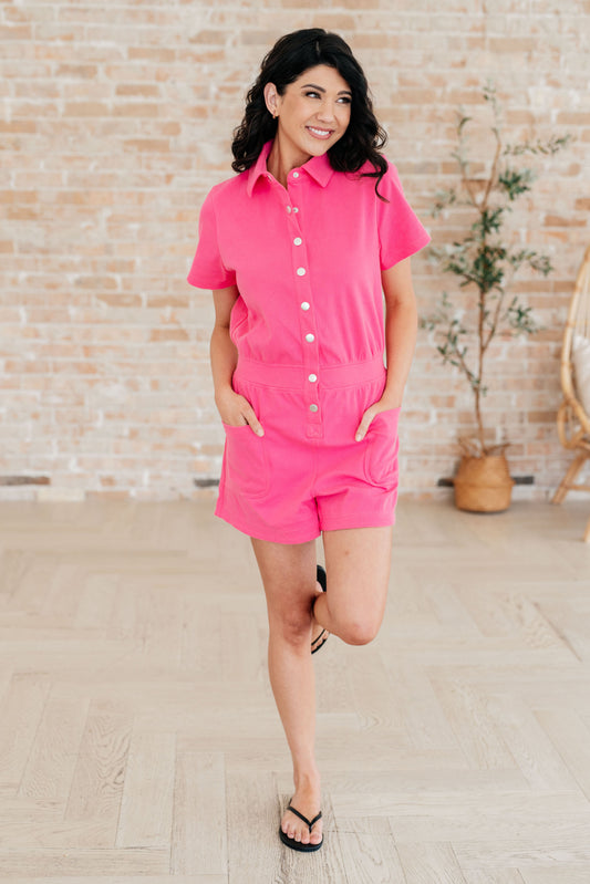 Break Point Collared Romper in Hot Pink Ave Shops