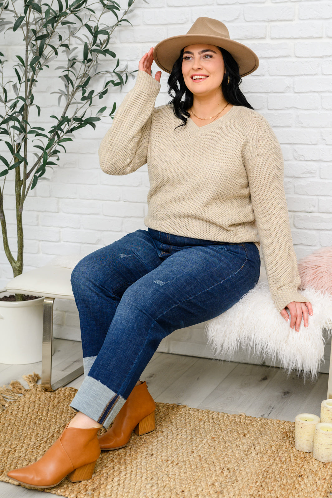 Chai Latte V-Neck Sweater in Oatmeal Ave Shops