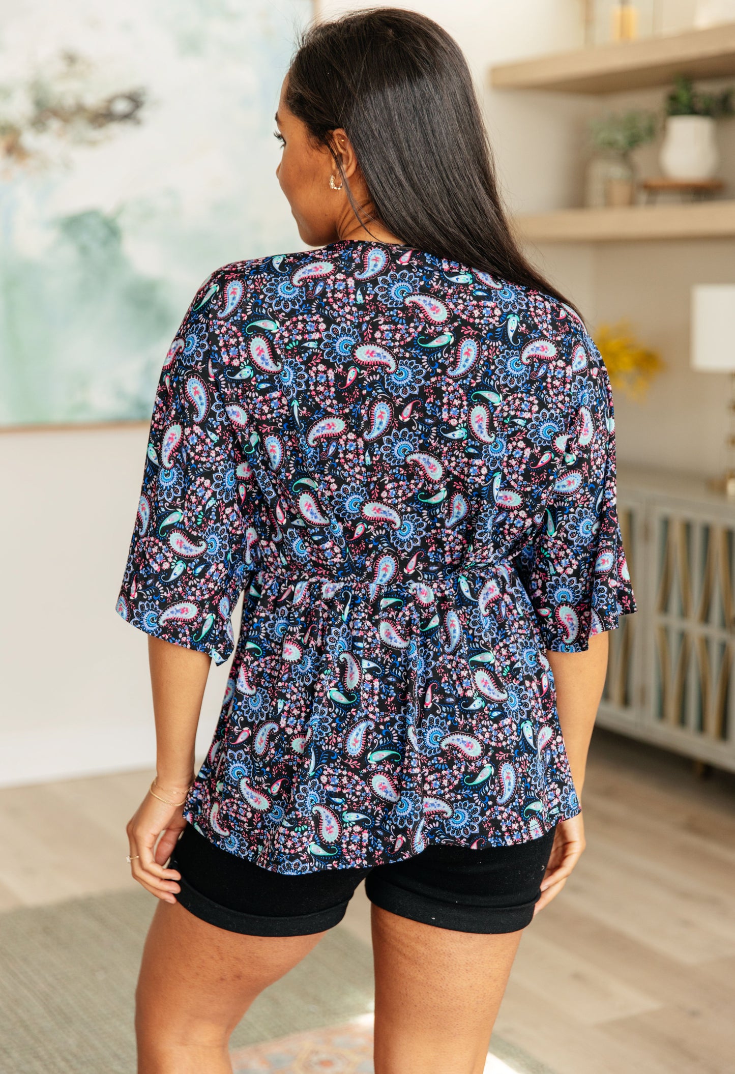 Dreamer Top in Black and Periwinkle Paisley Ave Shops
