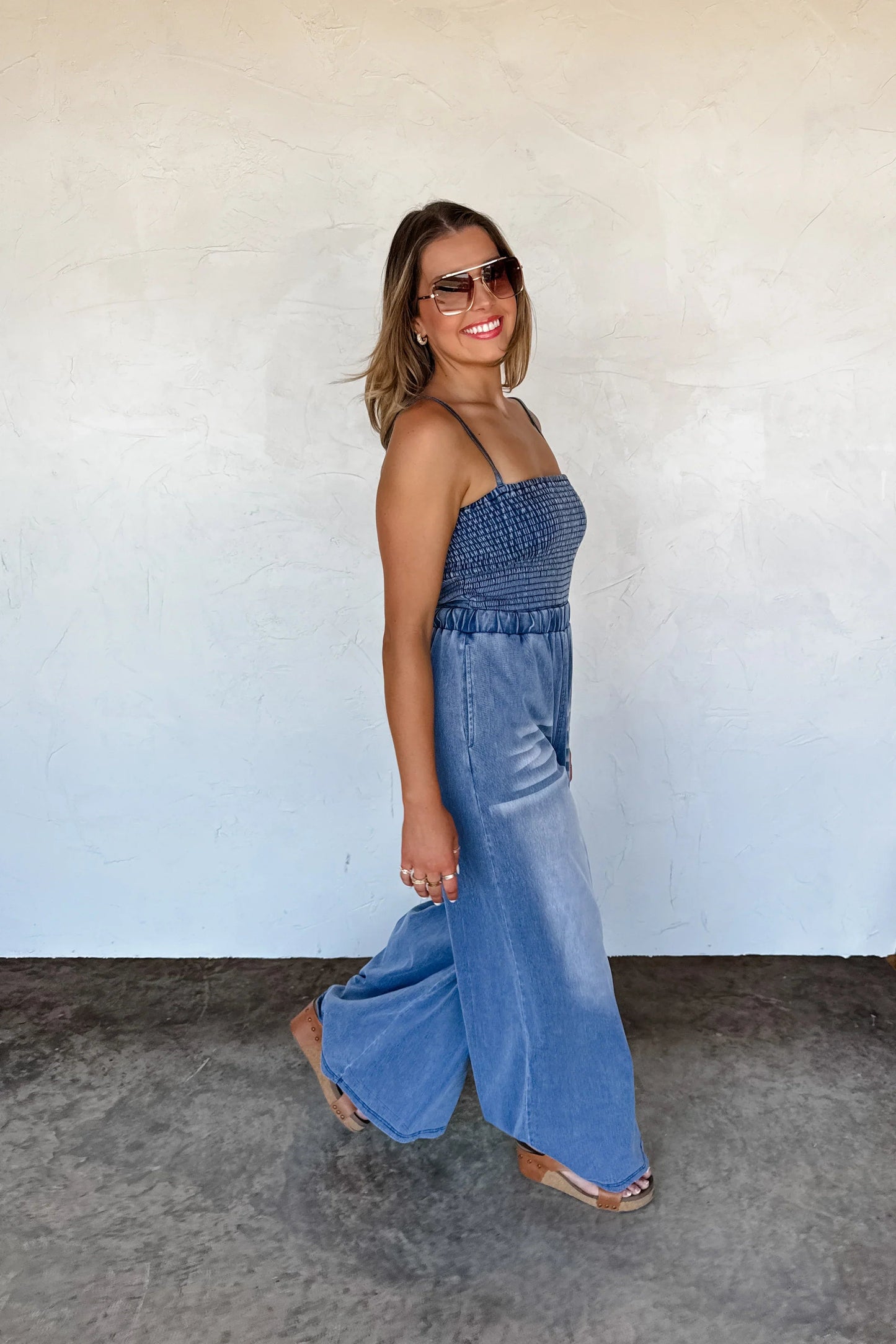 PREORDER: Denim Crush Smocked Romper Ave Shops