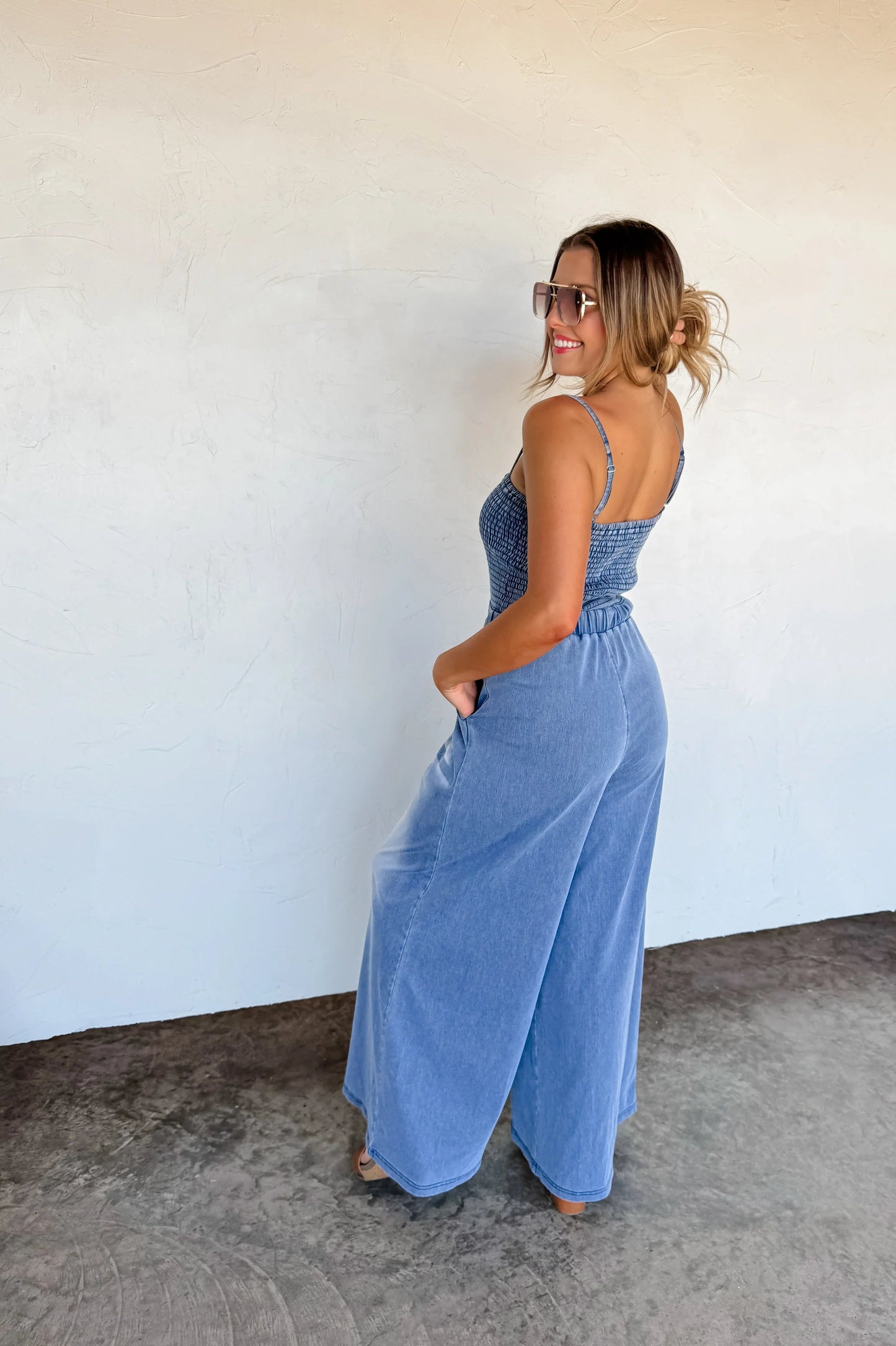 PREORDER: Denim Crush Smocked Romper Ave Shops