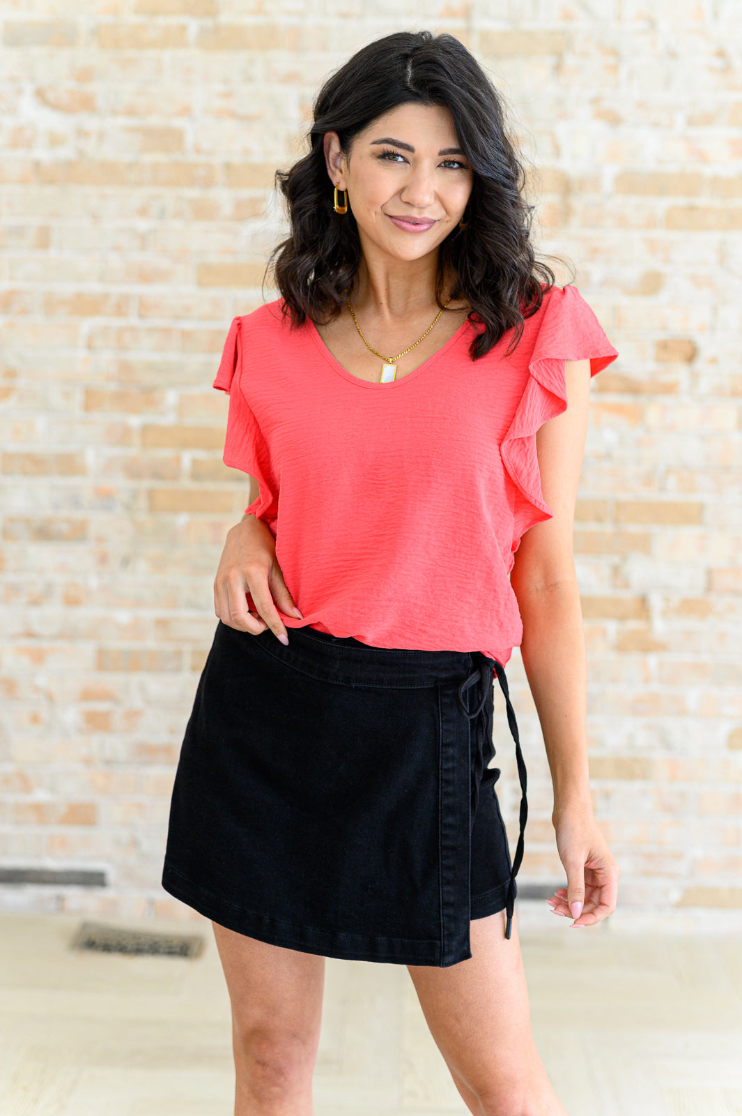 Got Me Cornered V Neck Ruffle Sleeve Top Ave Shops