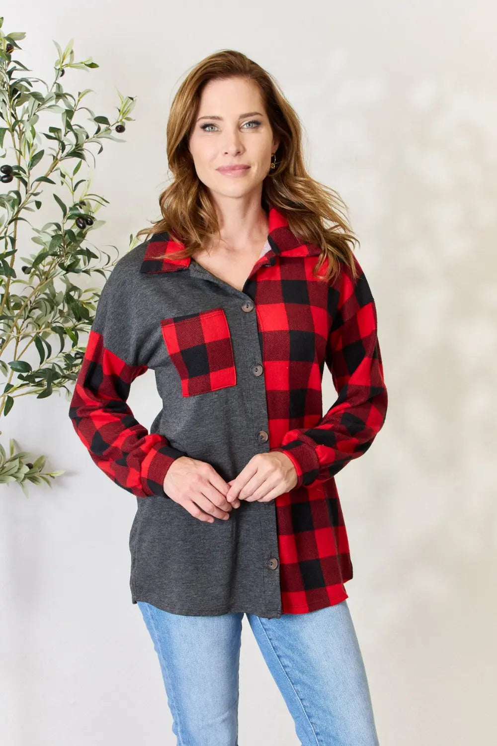 Heimish Full Size Plaid Button Down Shacket Trendsi