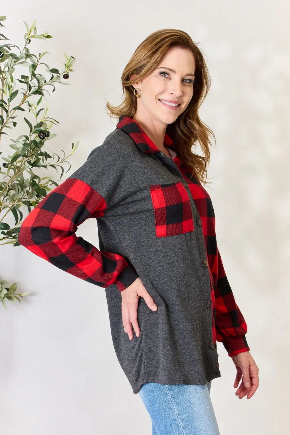 Heimish Full Size Plaid Button Down Shacket Trendsi