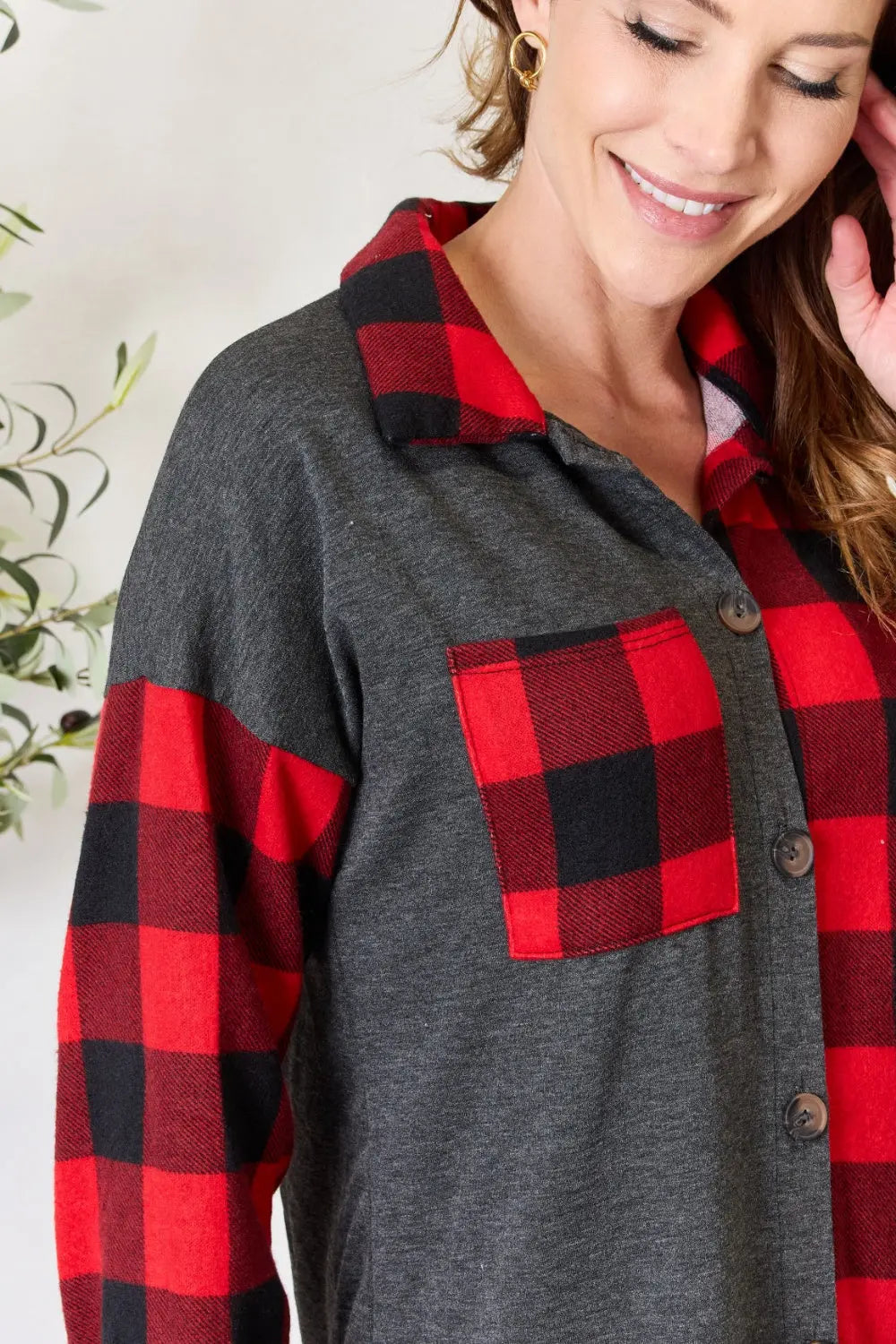 Heimish Full Size Plaid Button Down Shacket Trendsi