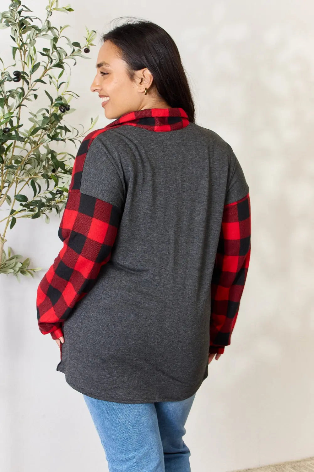 Heimish Full Size Plaid Button Down Shacket Trendsi