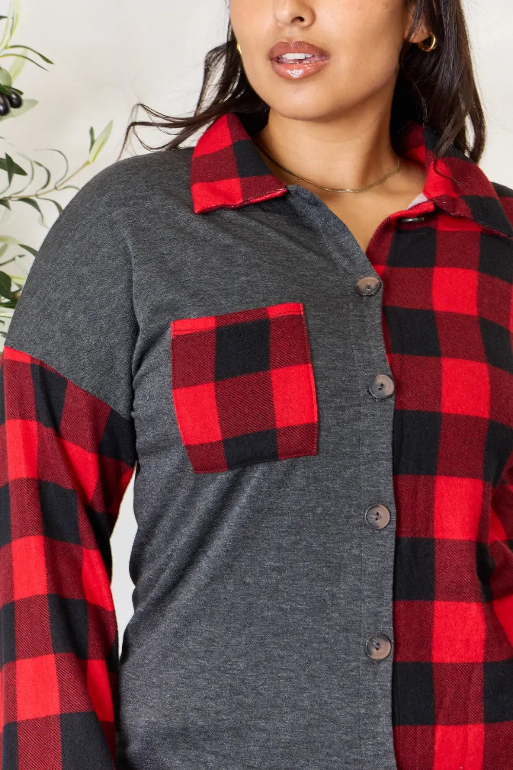Heimish Full Size Plaid Button Down Shacket Trendsi