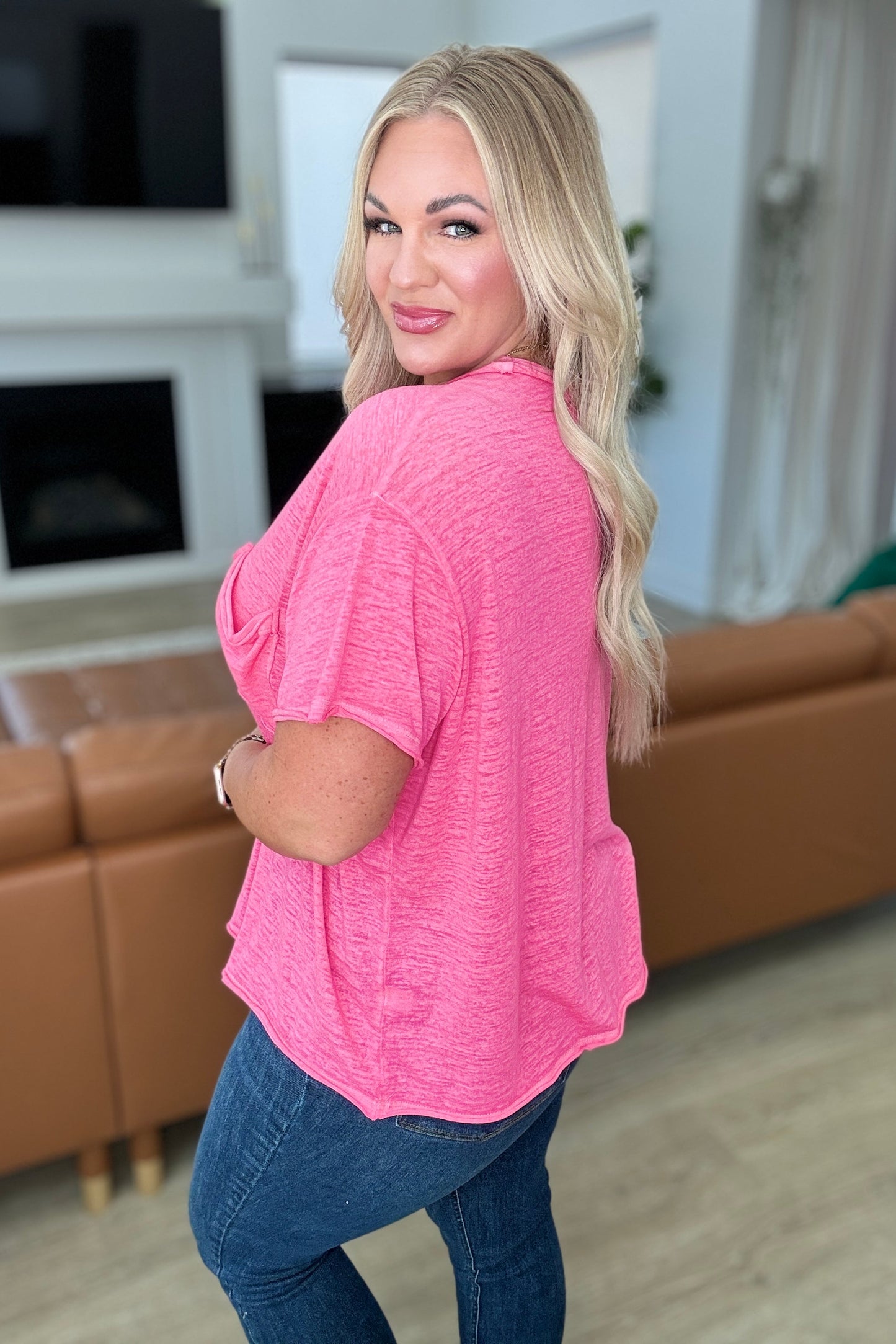 Close to Myself Patch Pocket Tee in Fuchsia Ave Shops