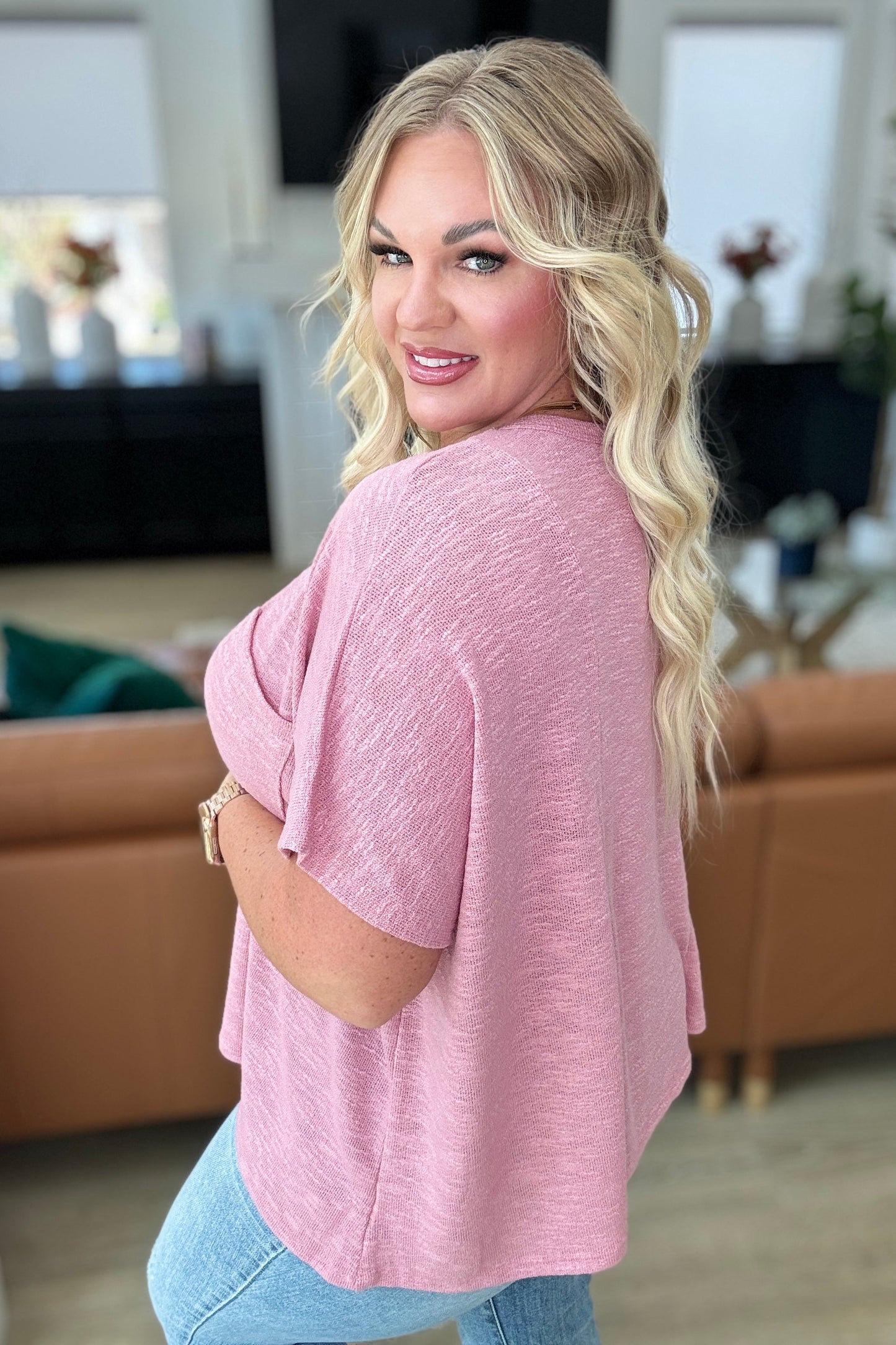 Let Light be Light Drop Shoulder Oversized Tee in Light Rose Ave Shops