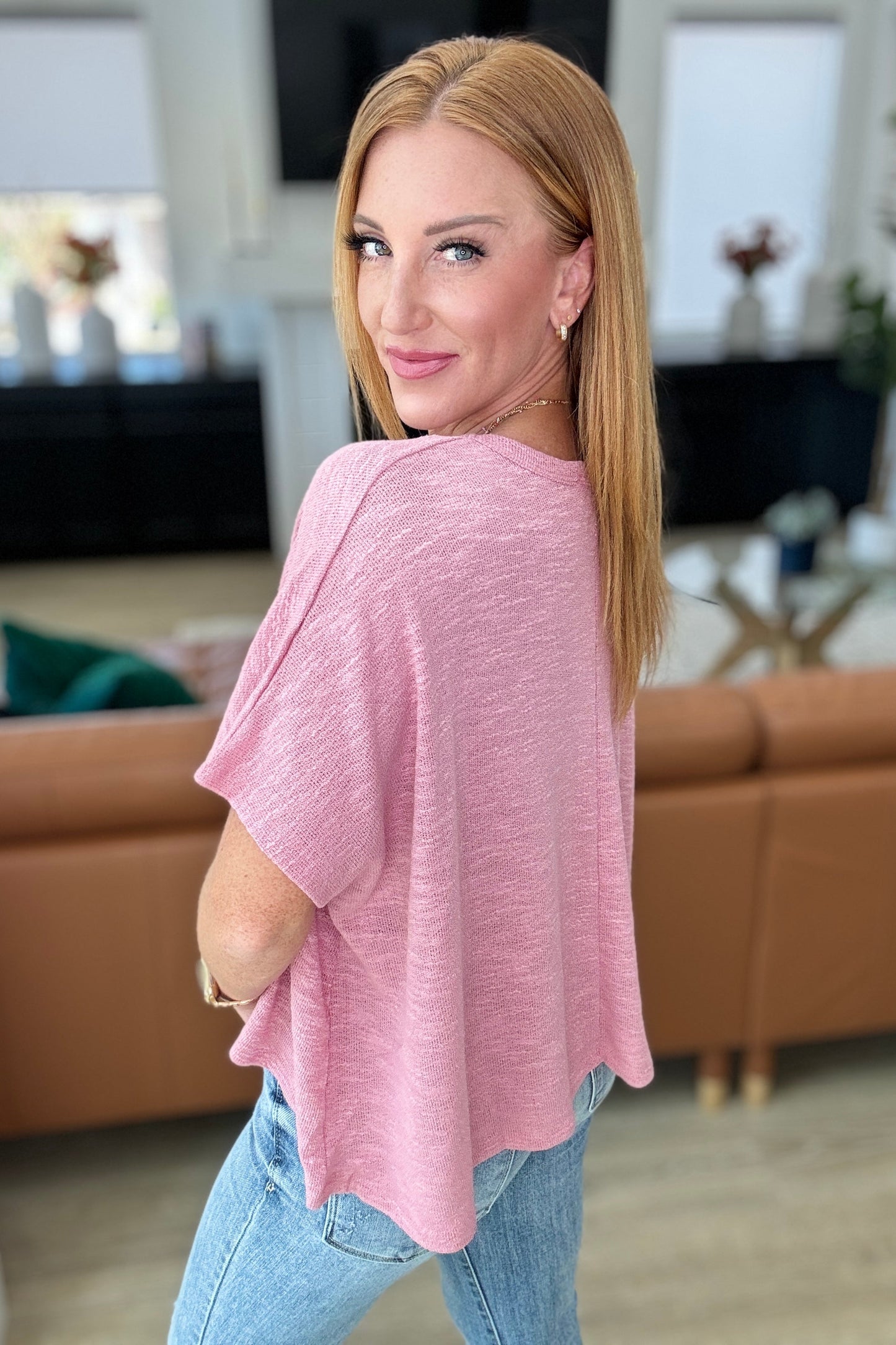 Let Light be Light Drop Shoulder Oversized Tee in Light Rose Ave Shops