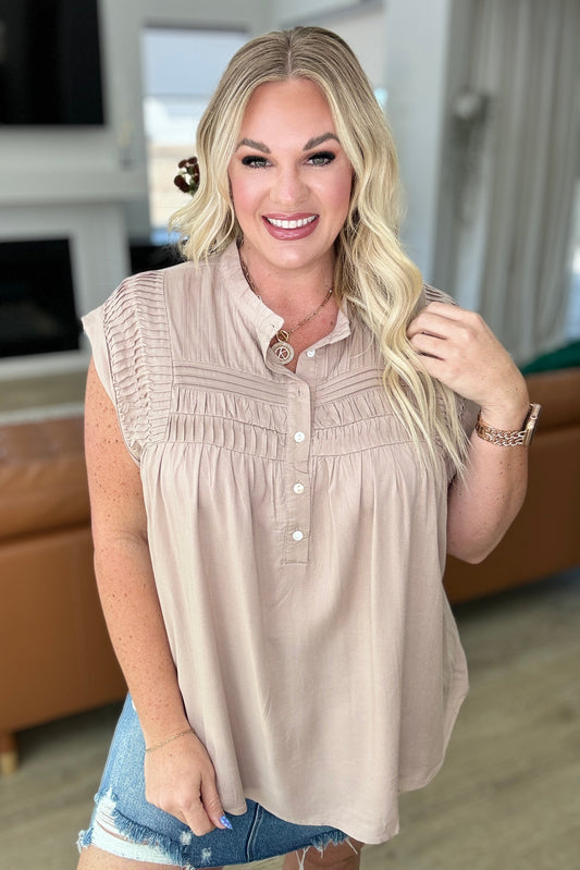 Pleat Detail Button Up Blouse in Taupe Ave Shops