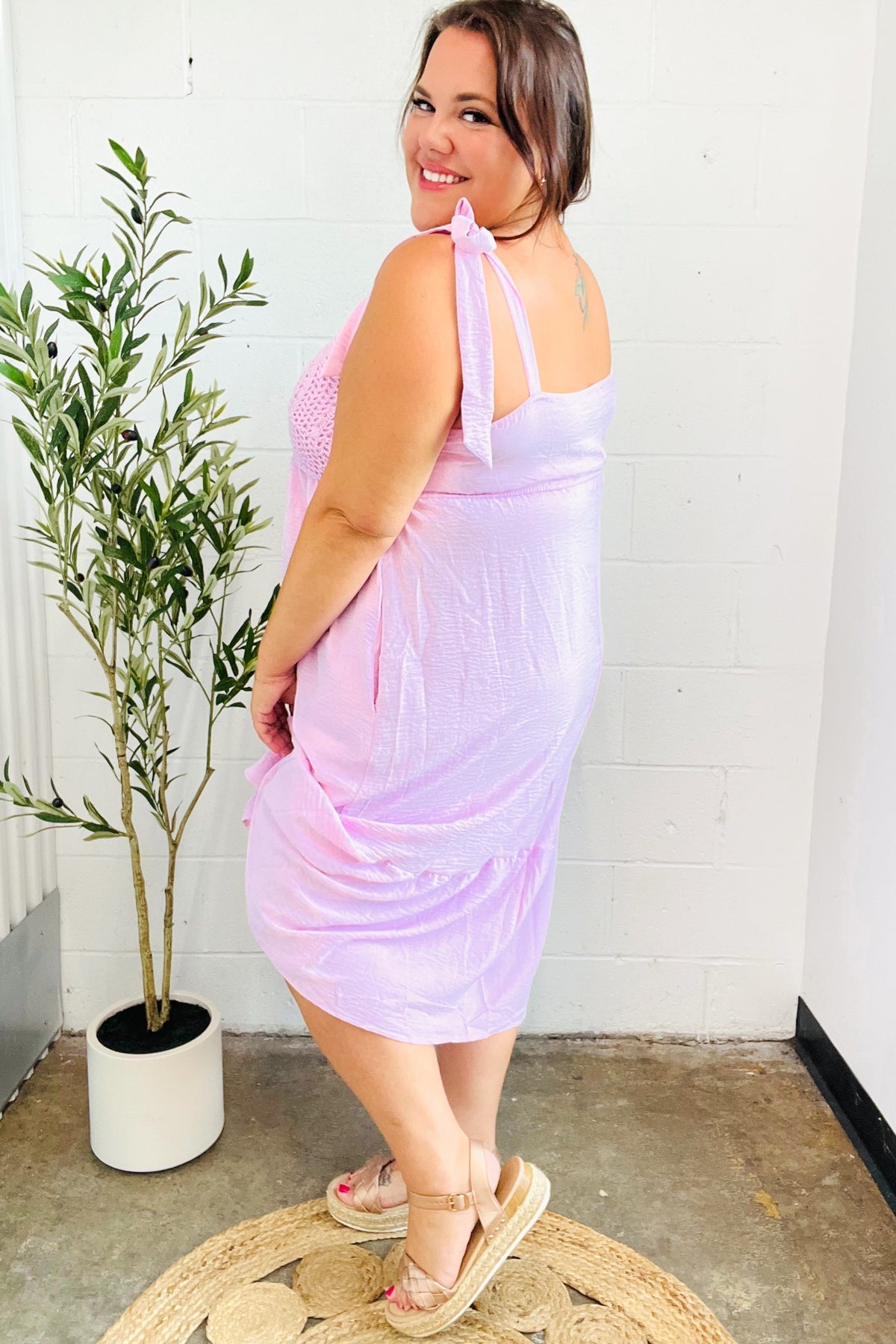 Feeling Your Best Pink Crochet Lace Babydoll Midi Dress Haptics