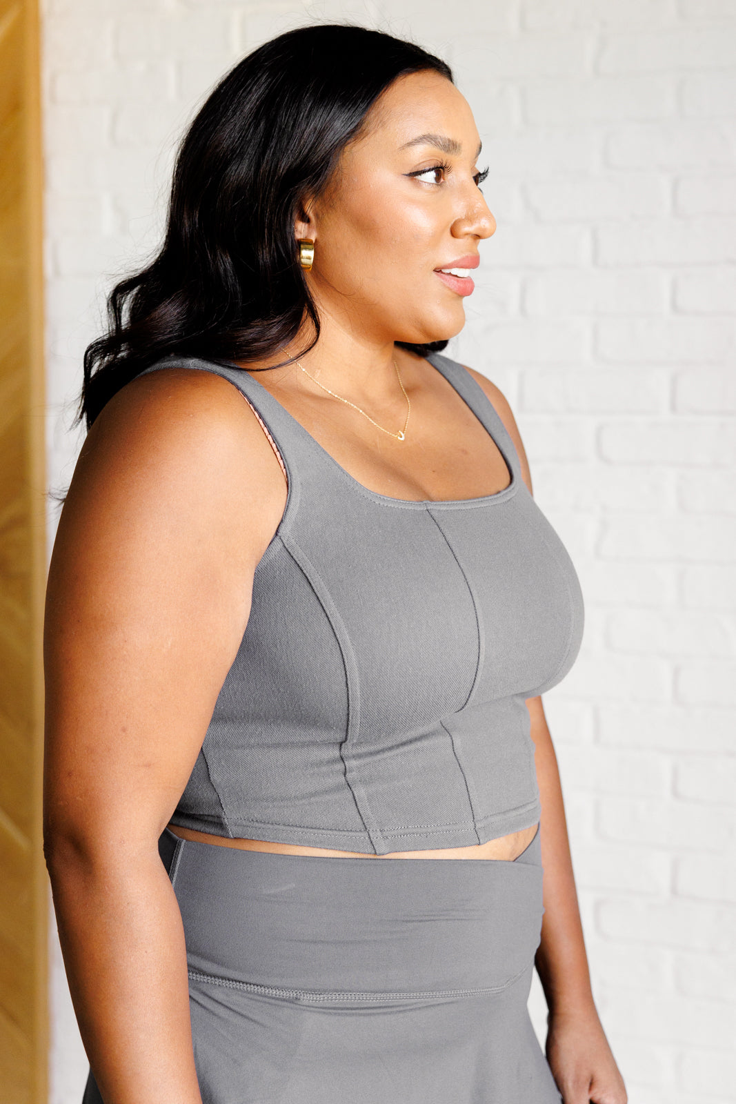 It's All About the Balance Twill Square Neck Crop Top in Titanium Ave Shops