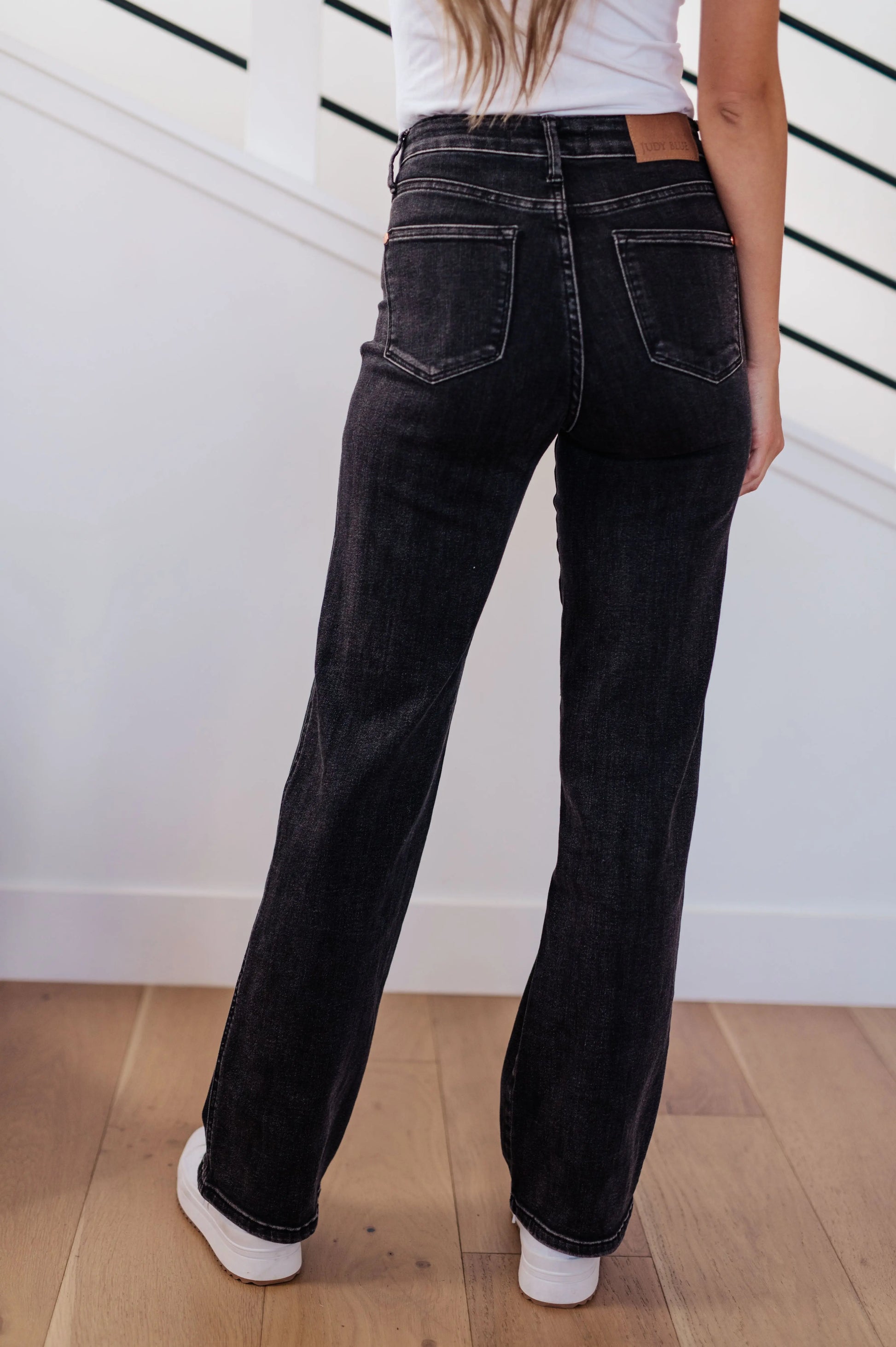 Joan High Rise Control Top Straight Jeans in Washed Black Ave Shops