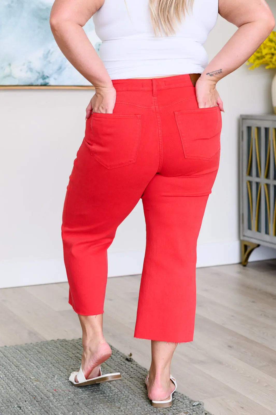 Judy Blue Red Lisa High Rise Control Top Wide Leg Crop Jeans Ave Shops