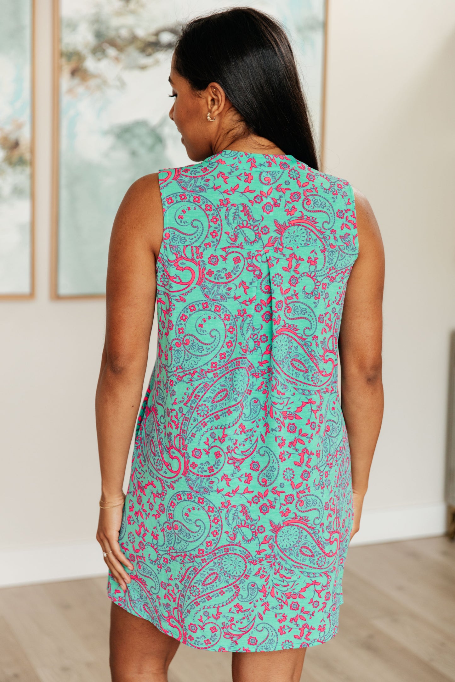 Lizzy Tank Dress in Teal and Magenta Paisley Ave Shops