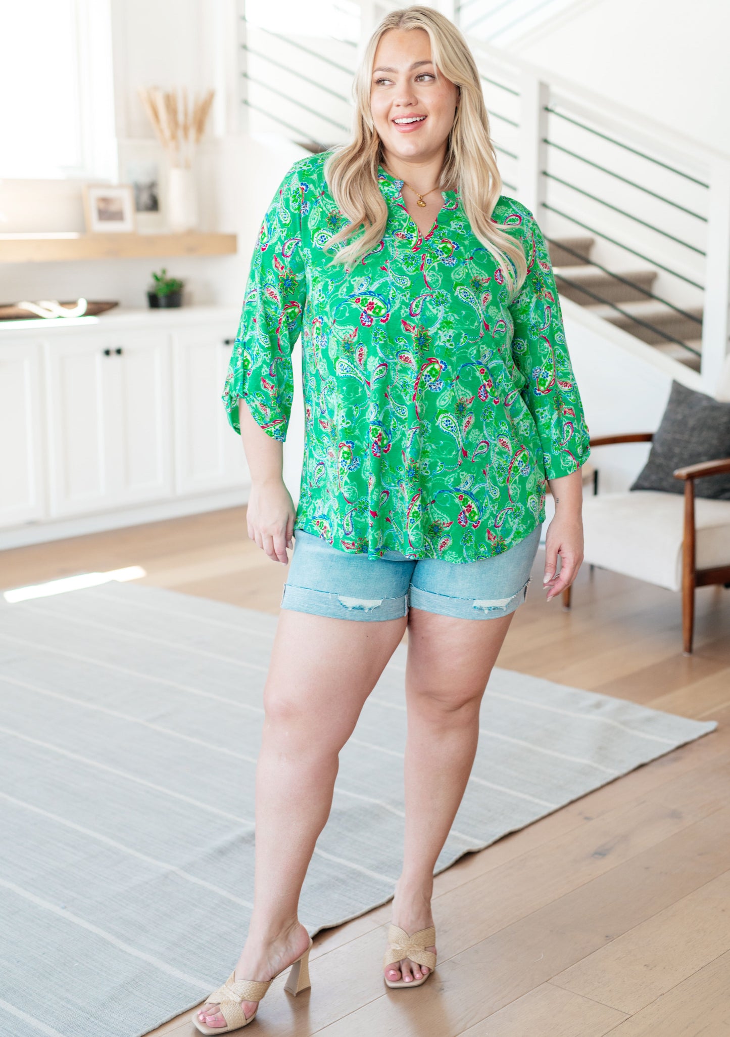 Lizzy Top in Emerald and Magenta Paisley Ave Shops