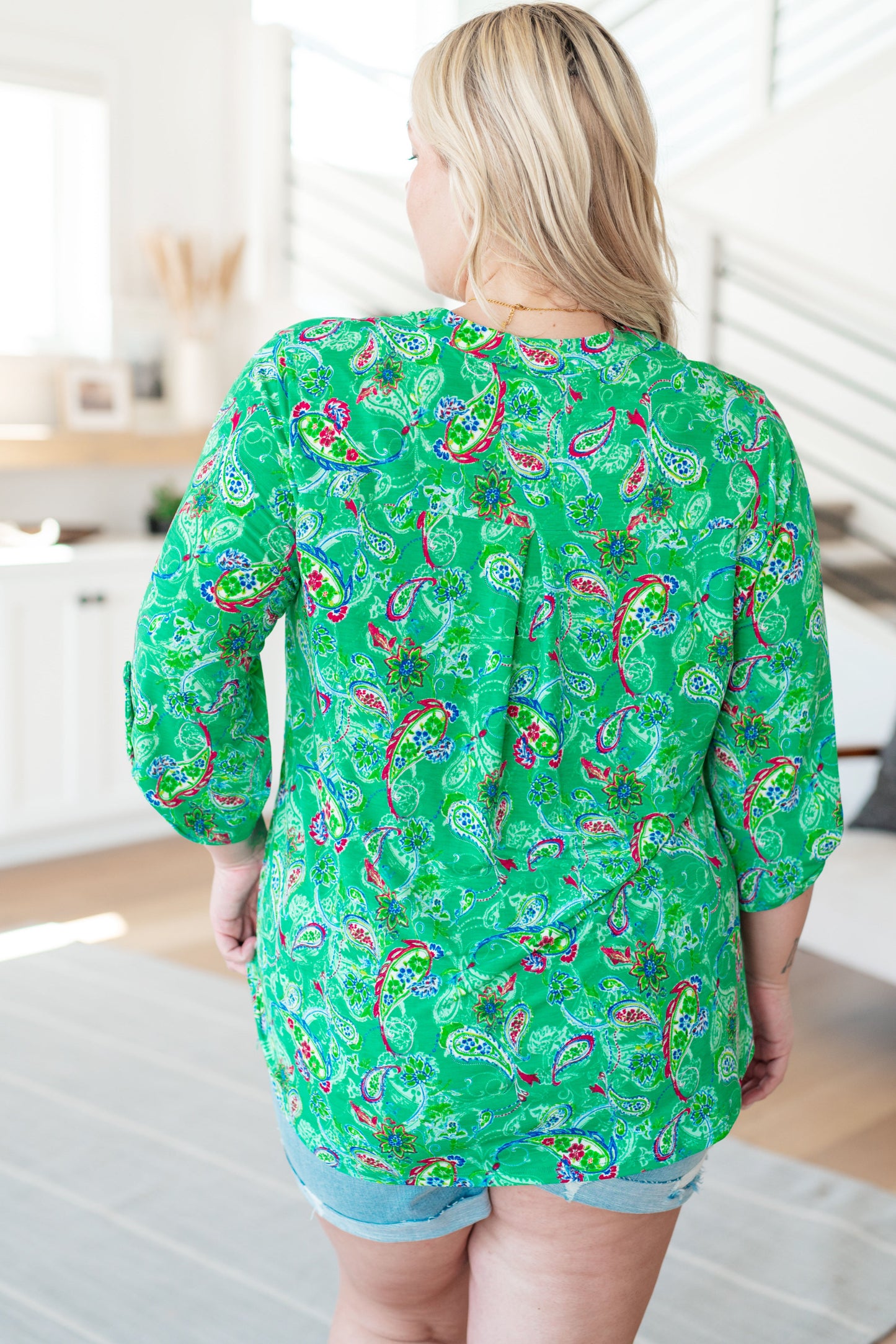 Lizzy Top in Emerald and Magenta Paisley Ave Shops