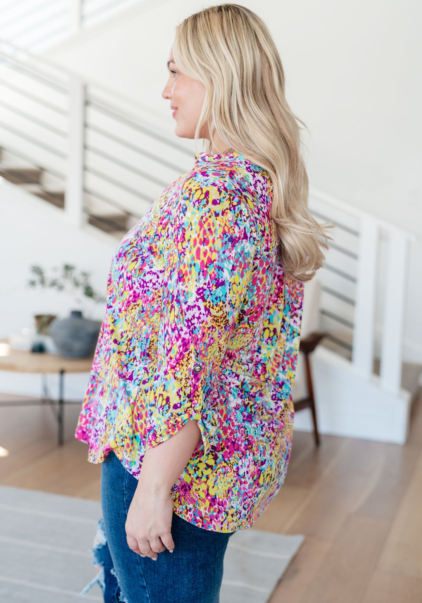 Lizzy Top in Magenta and Lime Painted Abstract Ave Shops
