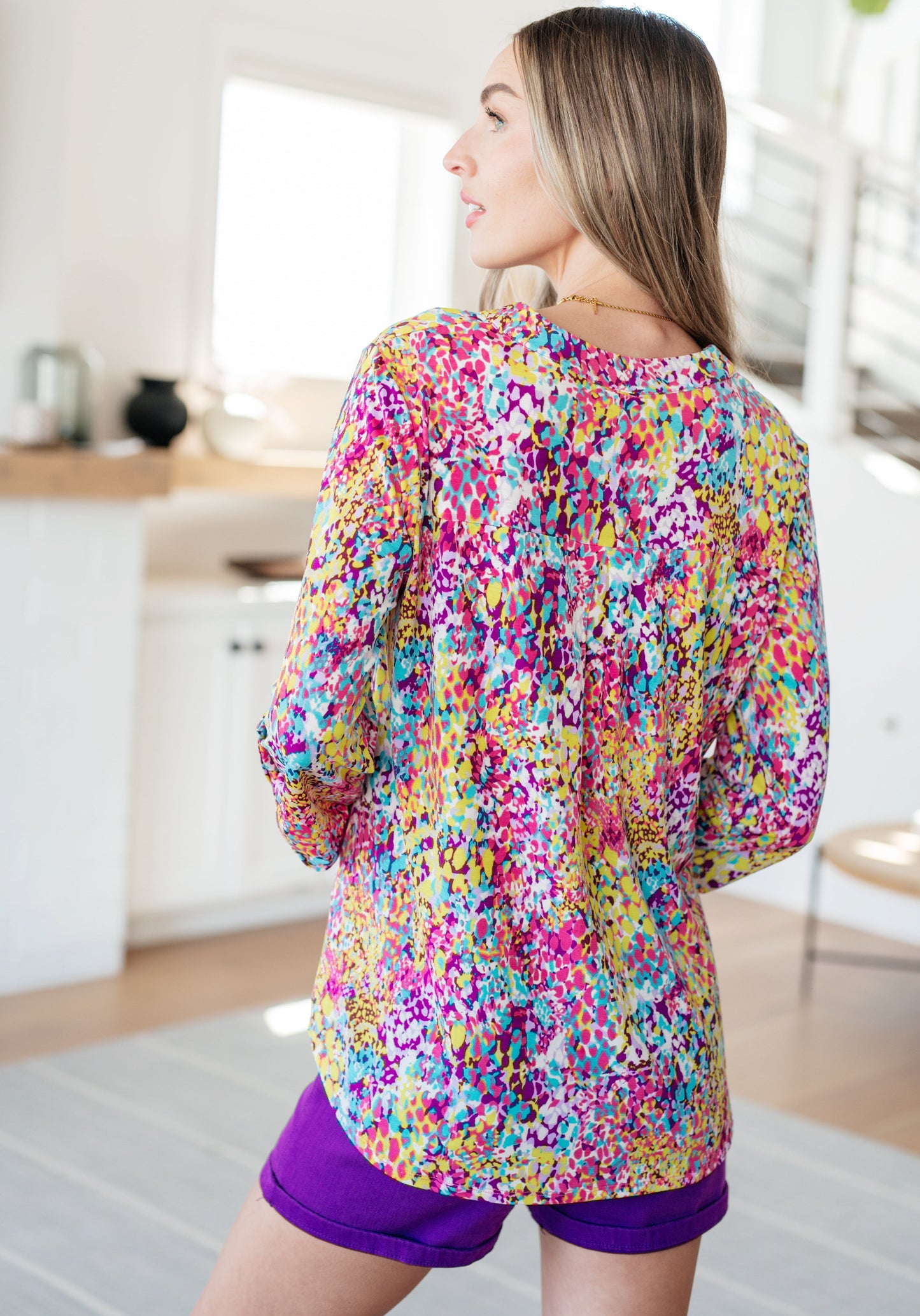 Lizzy Top in Magenta and Lime Painted Abstract Ave Shops