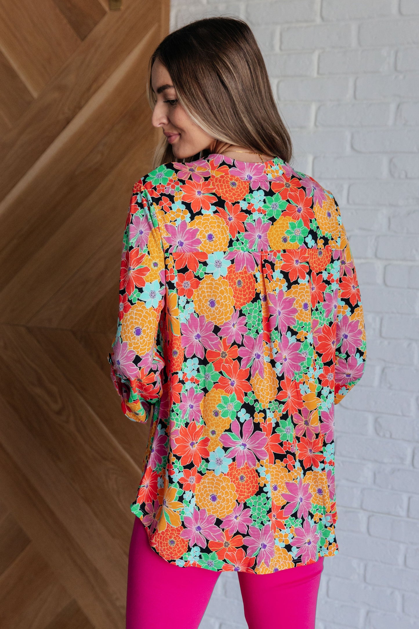 Lizzy Top in Pink and Yellow Multi Floral Ave Shops